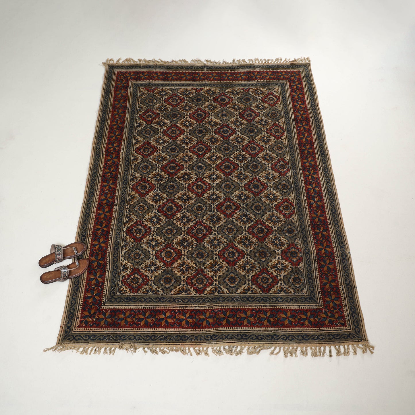 Multicolor - Warangal Handwoven Kalamkari Block Print Cotton Durrie / Carpet / Rug (5 x 7 Feet) 30