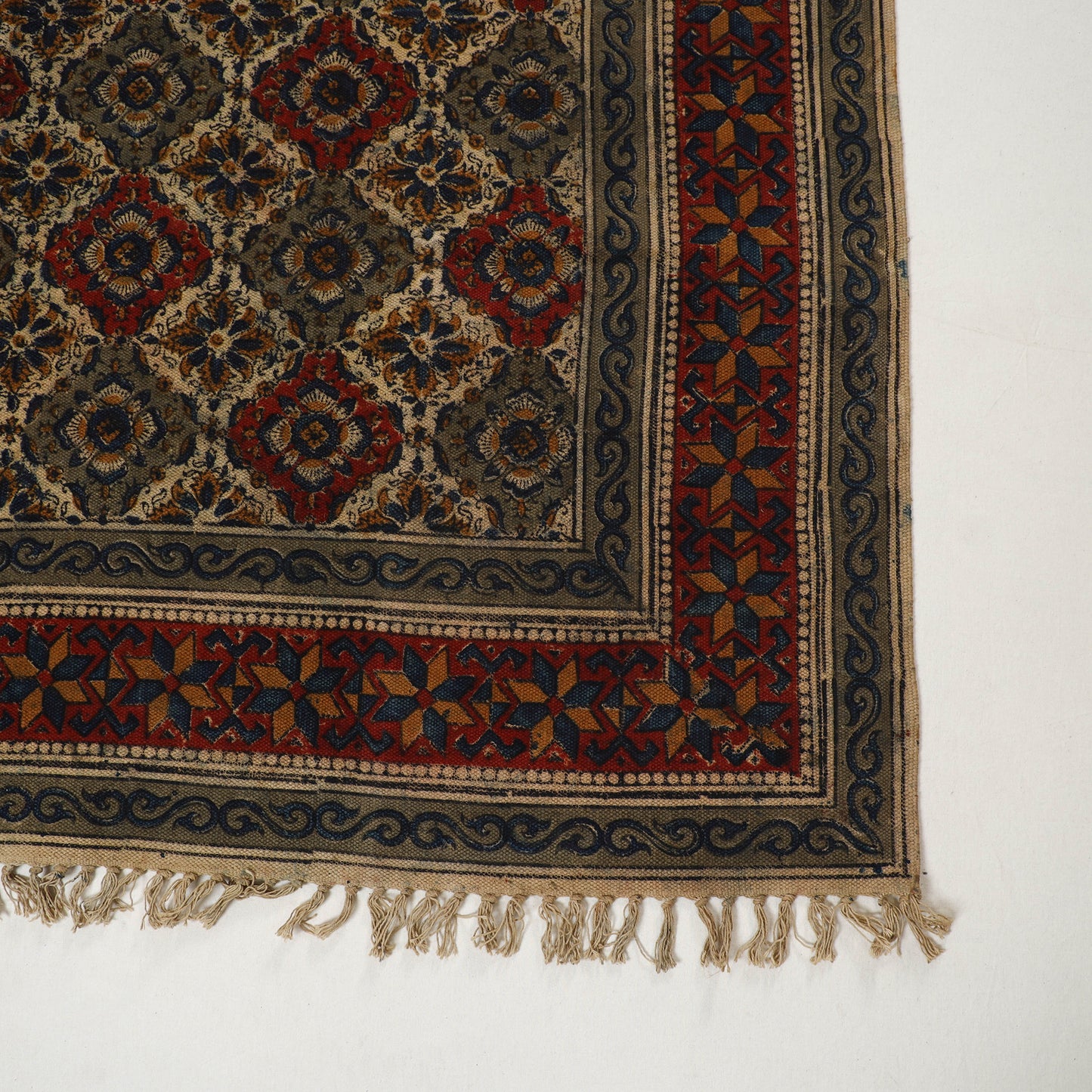 Multicolor - Warangal Handwoven Kalamkari Block Print Cotton Durrie / Carpet / Rug (5 x 7 Feet) 30