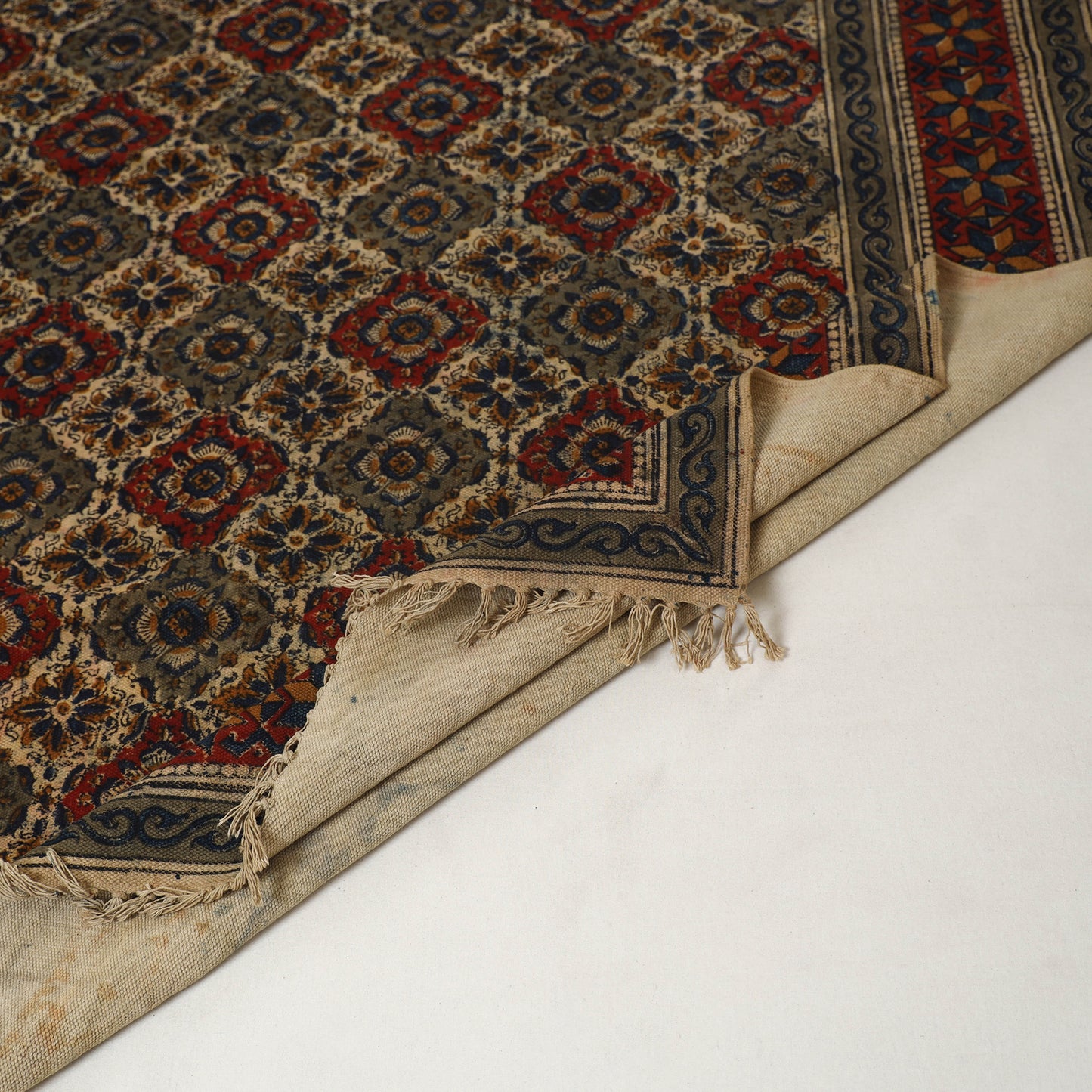 Multicolor - Warangal Handwoven Kalamkari Block Print Cotton Durrie / Carpet / Rug (5 x 7 Feet) 30