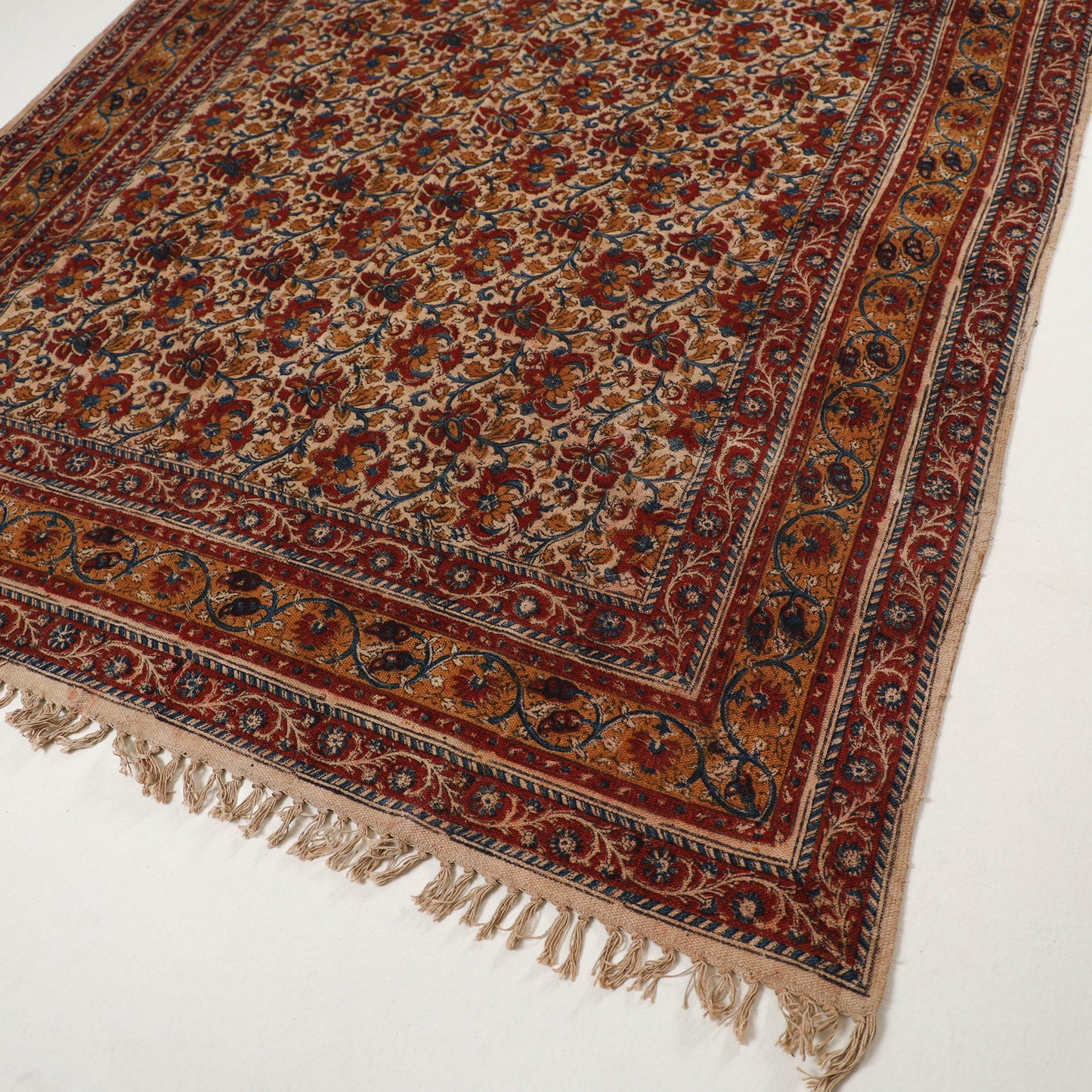 Brown - Warangal Handwoven Kalamkari Block Print Cotton Durrie / Carpet / Rug (5 x 7 Feet) 29