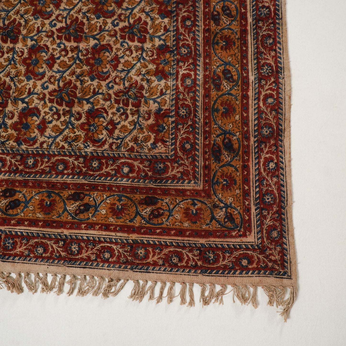 Brown - Warangal Handwoven Kalamkari Block Print Cotton Durrie / Carpet / Rug (5 x 7 Feet) 29