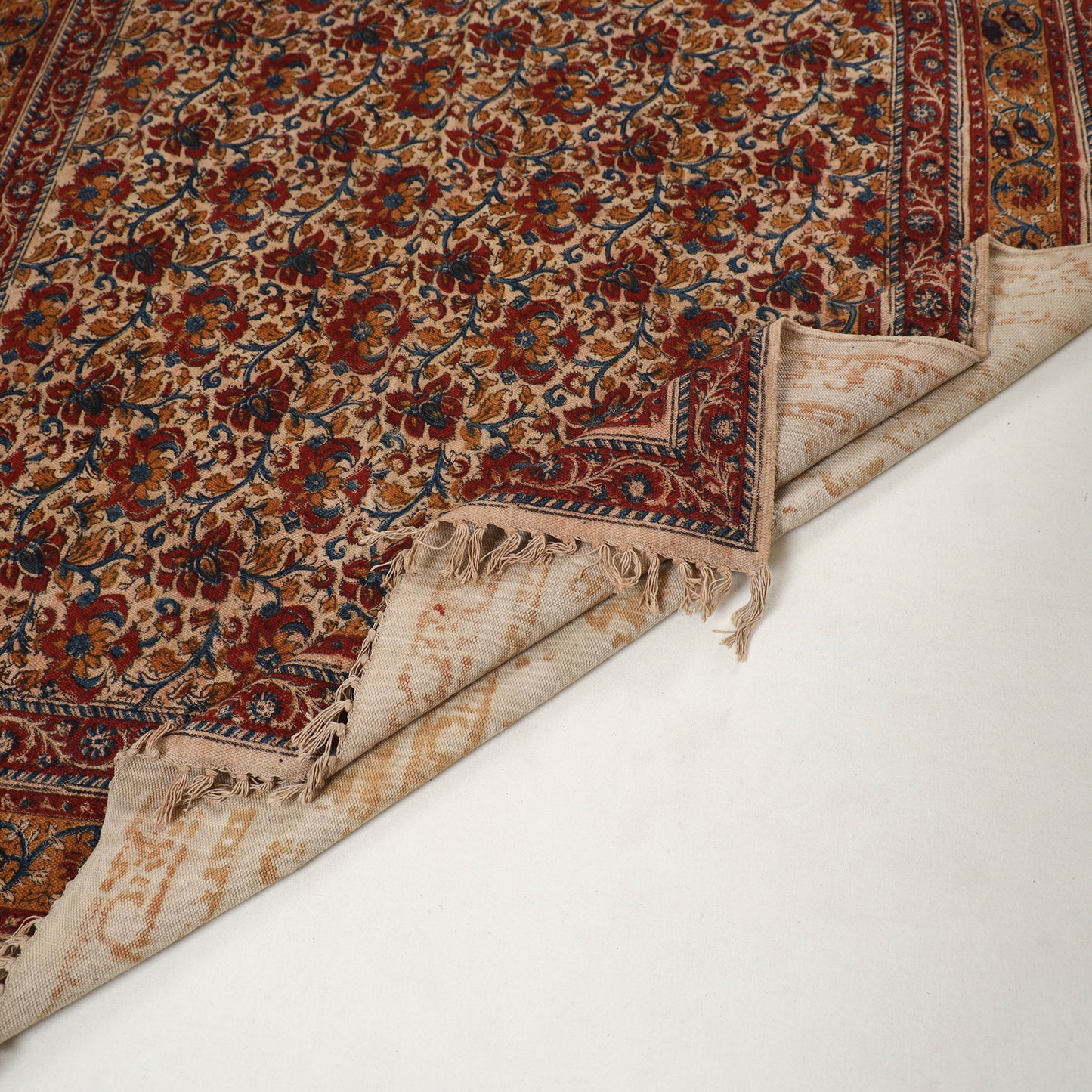 Brown - Warangal Handwoven Kalamkari Block Print Cotton Durrie / Carpet / Rug (5 x 7 Feet) 29