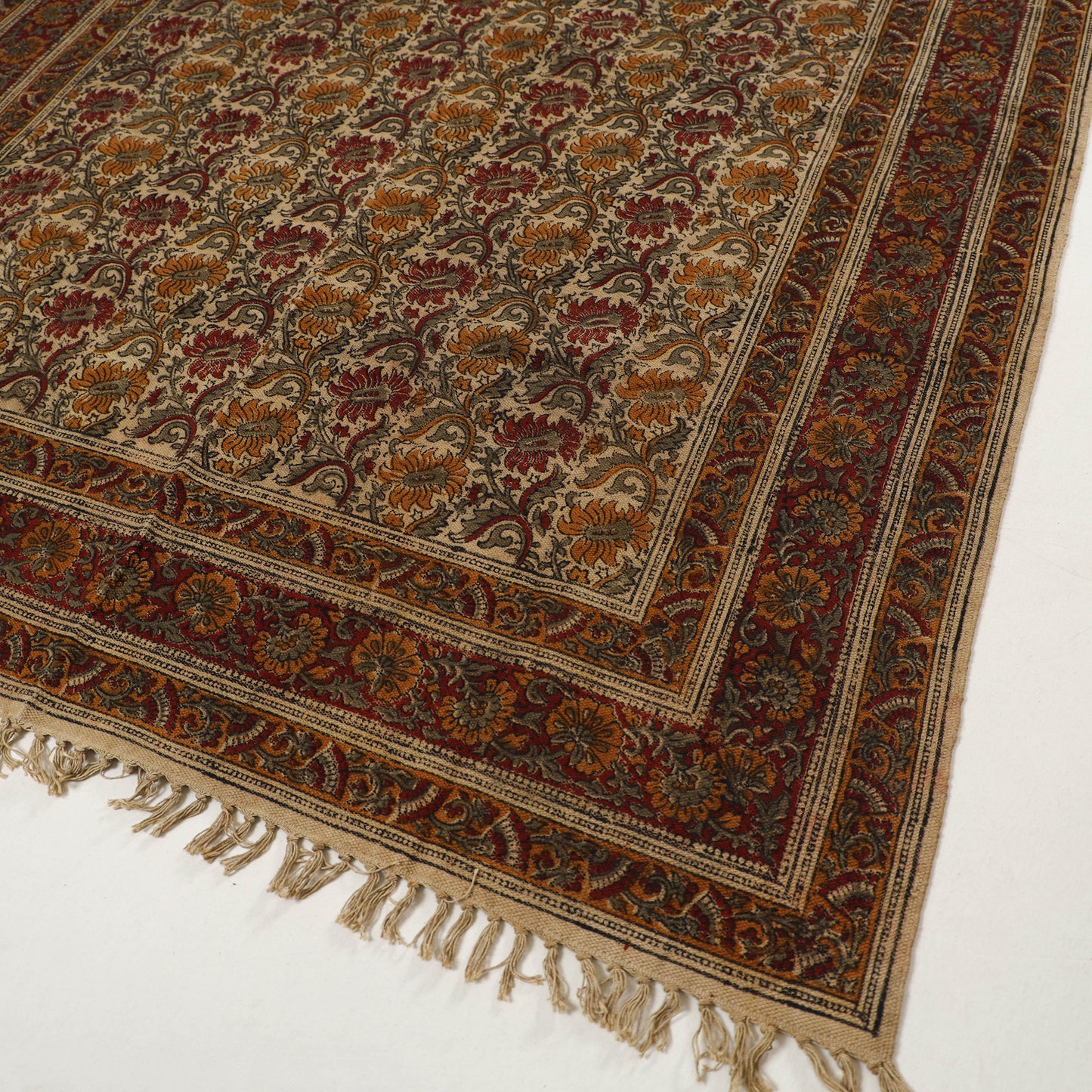 Multicolor - Warangal Handwoven Kalamkari Block Print Cotton Durrie / Carpet / Rug (5 x 7 Feet) 28