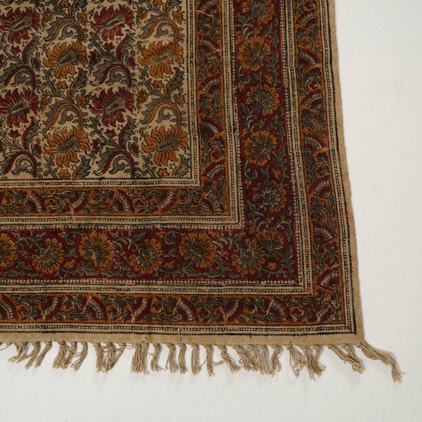 Multicolor - Warangal Handwoven Kalamkari Block Print Cotton Durrie / Carpet / Rug (5 x 7 Feet) 28