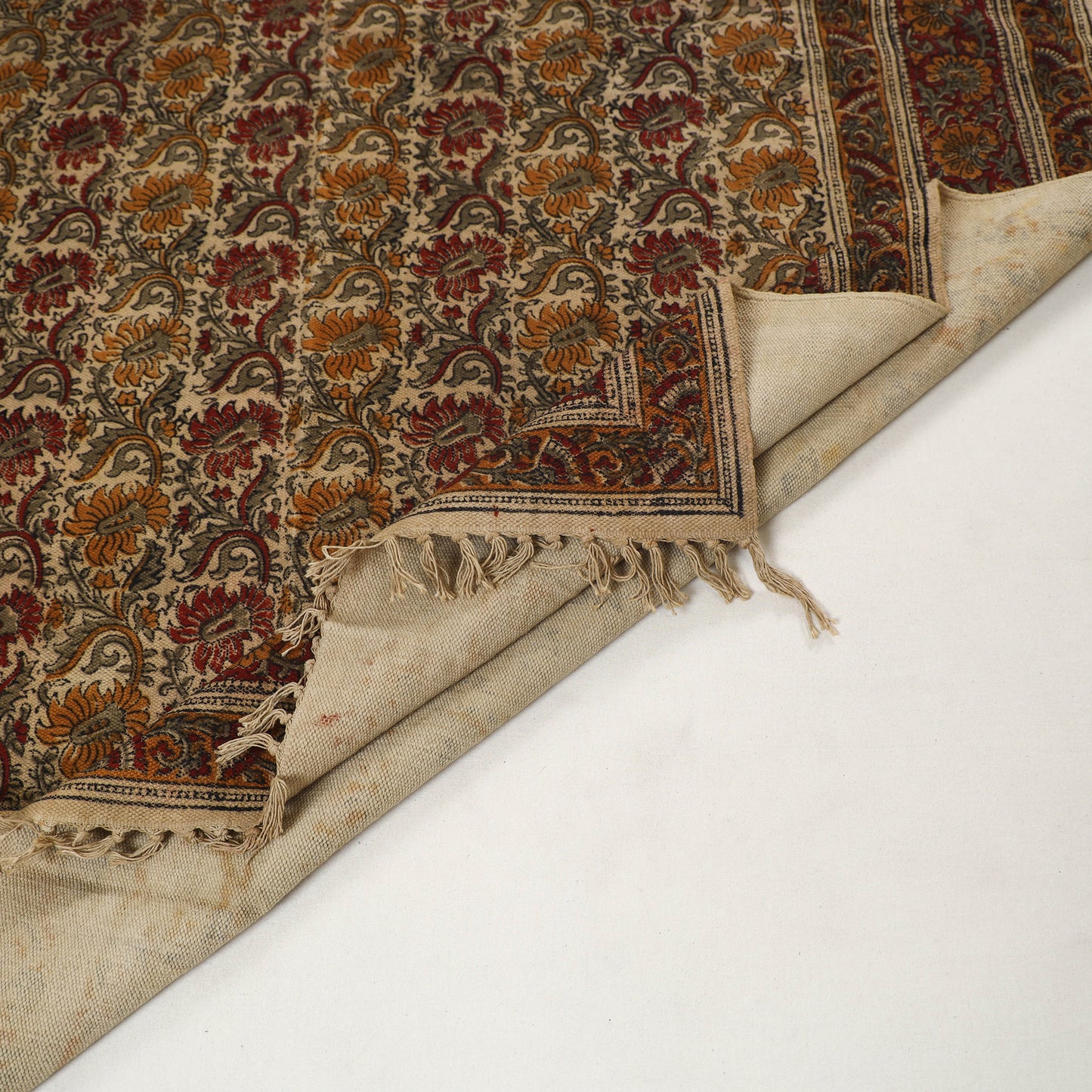 Multicolor - Warangal Handwoven Kalamkari Block Print Cotton Durrie / Carpet / Rug (5 x 7 Feet) 28