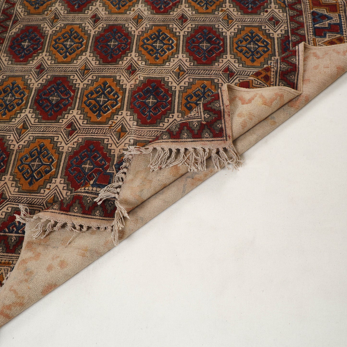 Multicolor - Warangal Handwoven Kalamkari Block Print Cotton Durrie / Carpet / Rug (4 x 6 Feet) 26
