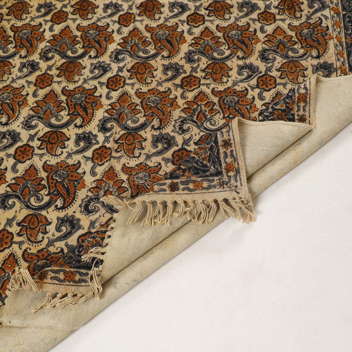Multicolor - Warangal Handwoven Kalamkari Block Print Cotton Durrie / Carpet / Rug (4 x 6 Feet) 25