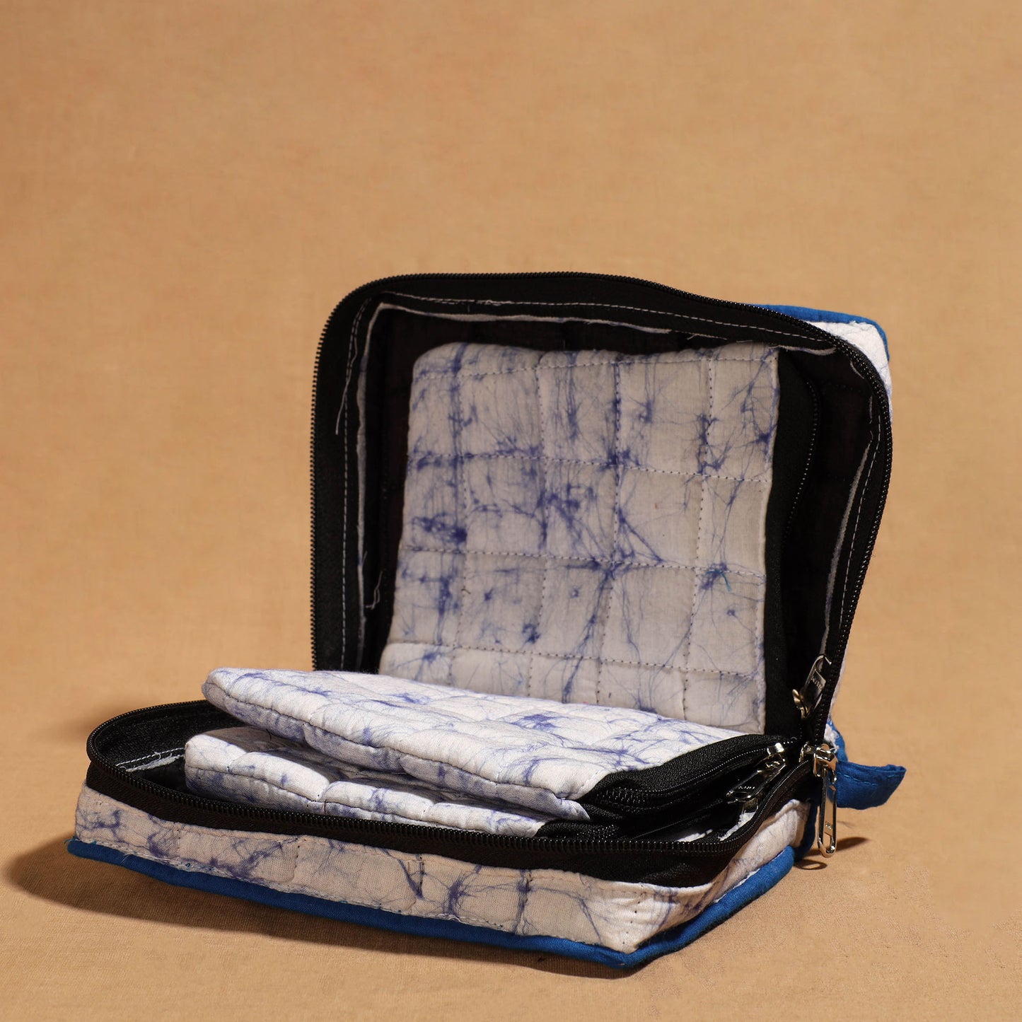 Blue Handmade 4 Pockets Cotton Jewelry Bag