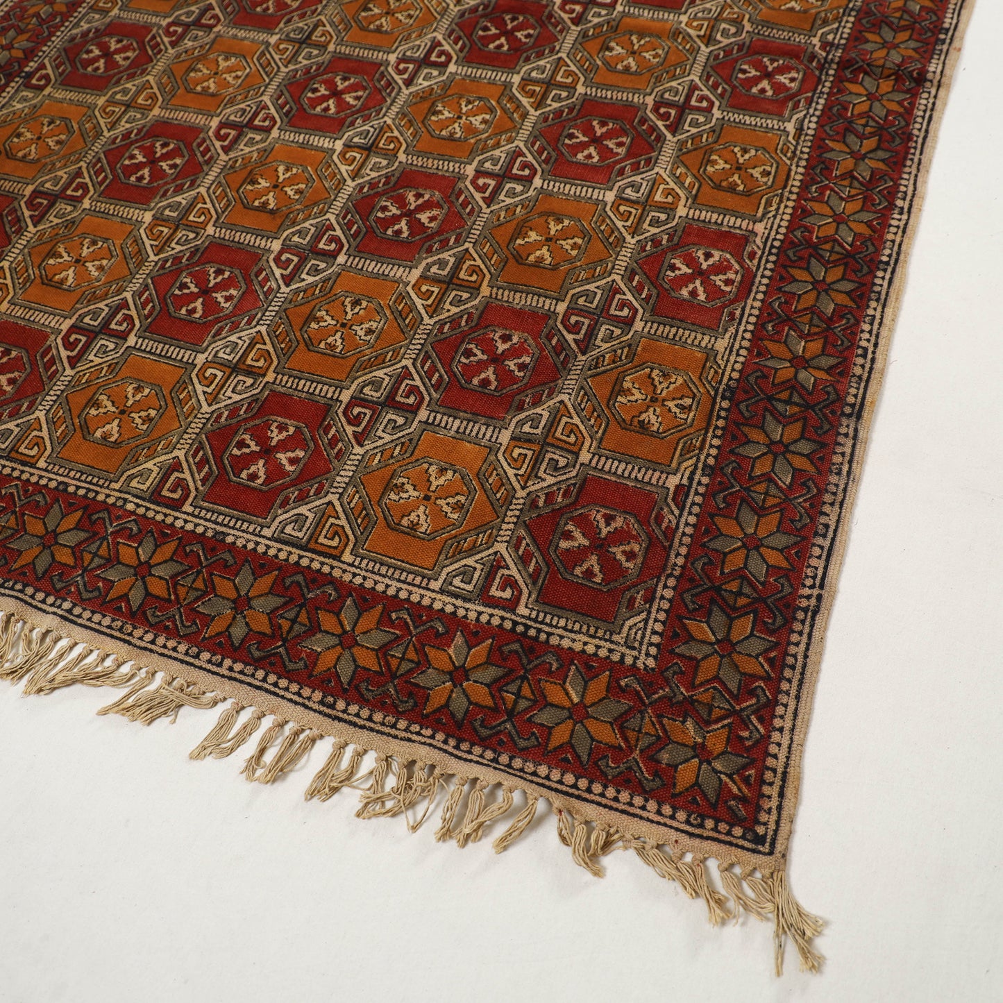 Maroon - Warangal Handwoven Kalamkari Block Print Cotton Durrie / Carpet / Rug (4 x 6 Feet) 21