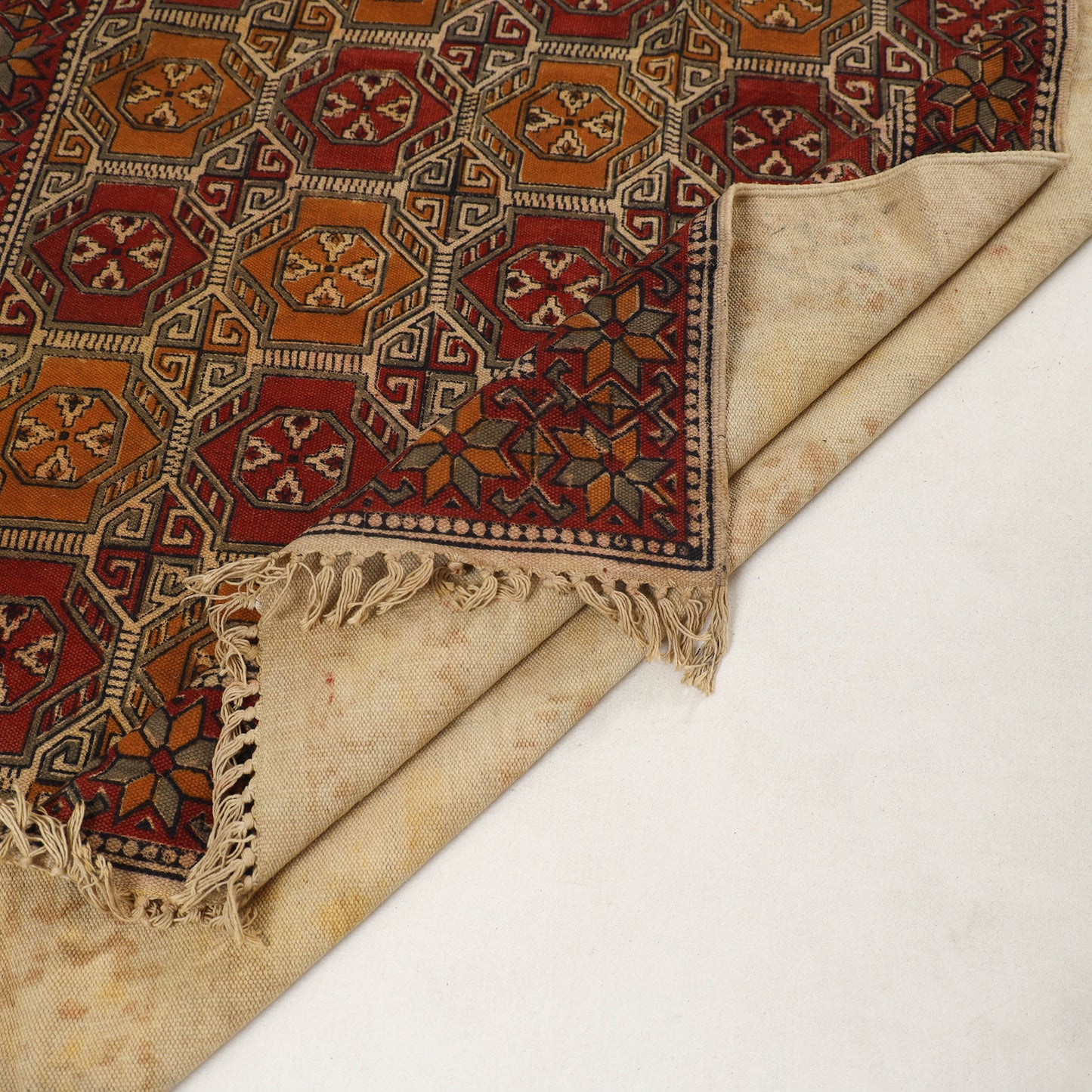 Maroon - Warangal Handwoven Kalamkari Block Print Cotton Durrie / Carpet / Rug (4 x 6 Feet) 21