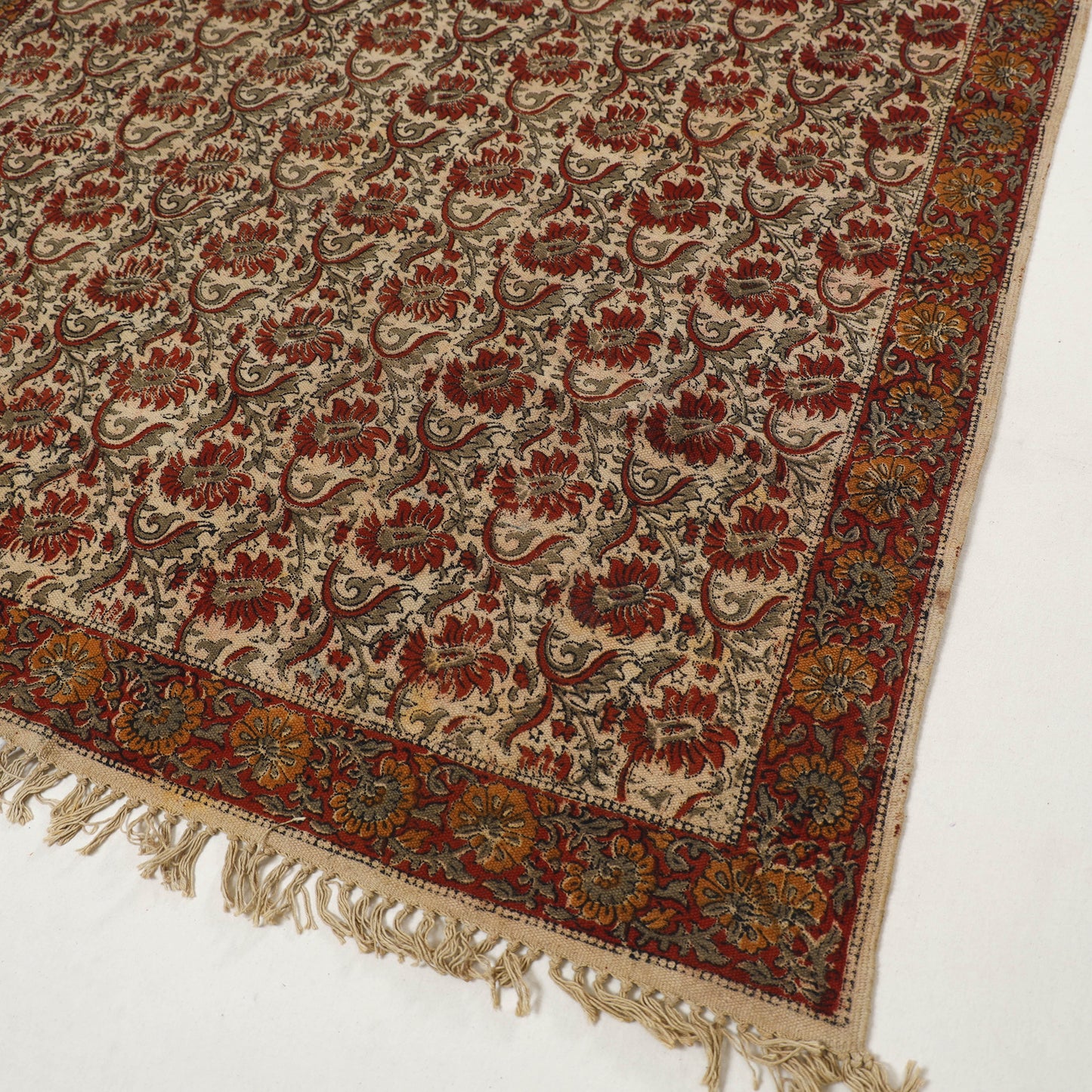 Beige - Warangal Handwoven Kalamkari Block Print Cotton Durrie / Carpet / Rug (4 x 6 Feet) 22