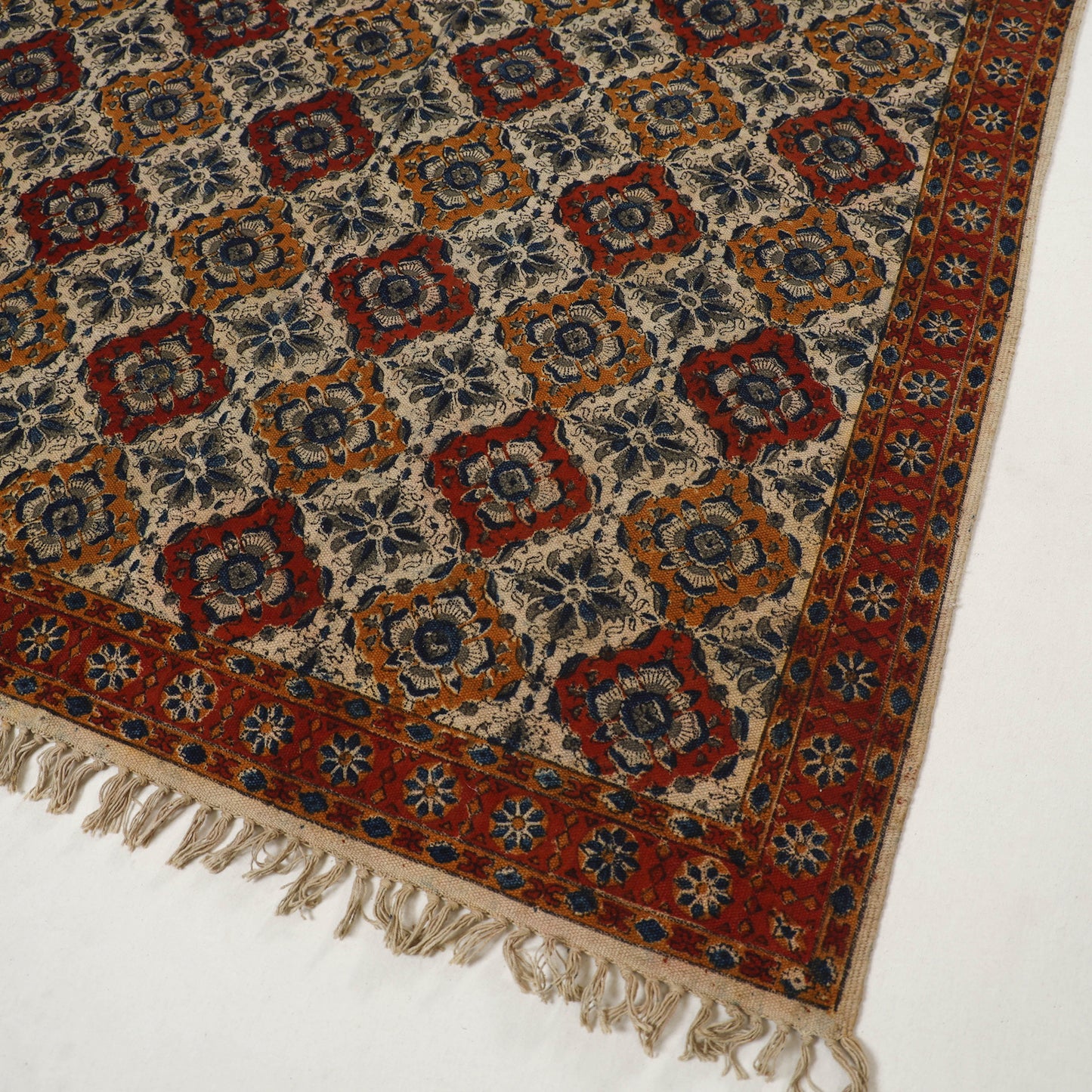 Multicolor - Warangal Handwoven Kalamkari Block Print Cotton Durrie / Carpet / Rug (4 x 6 Feet) 24