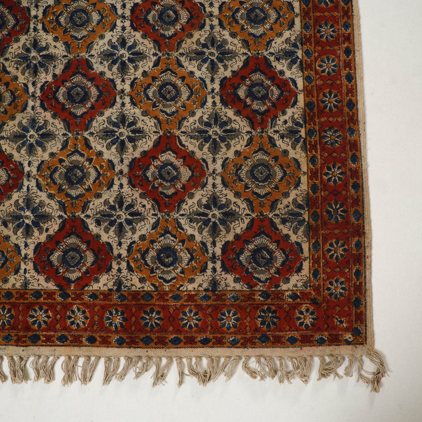 Multicolor - Warangal Handwoven Kalamkari Block Print Cotton Durrie / Carpet / Rug (4 x 6 Feet) 24