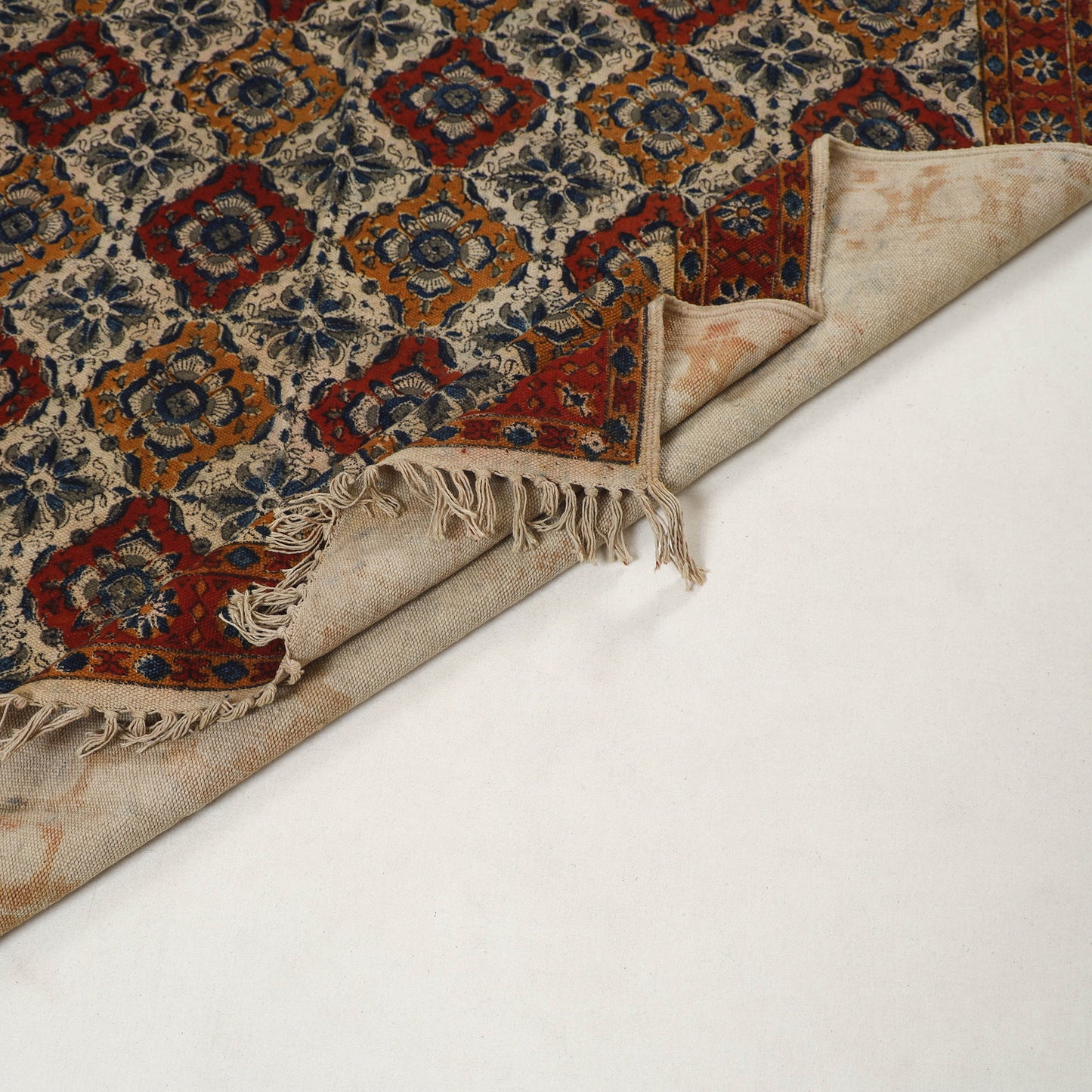 Multicolor - Warangal Handwoven Kalamkari Block Print Cotton Durrie / Carpet / Rug (4 x 6 Feet) 24
