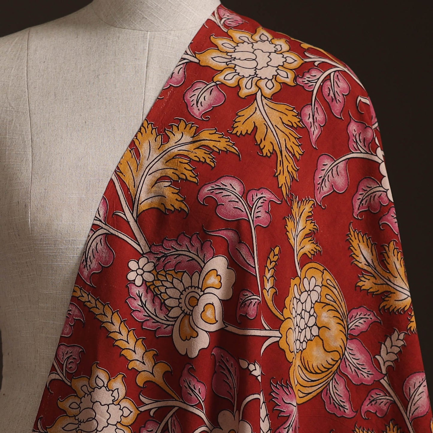 Red - Kalamkari Printed Cotton Fabric 09