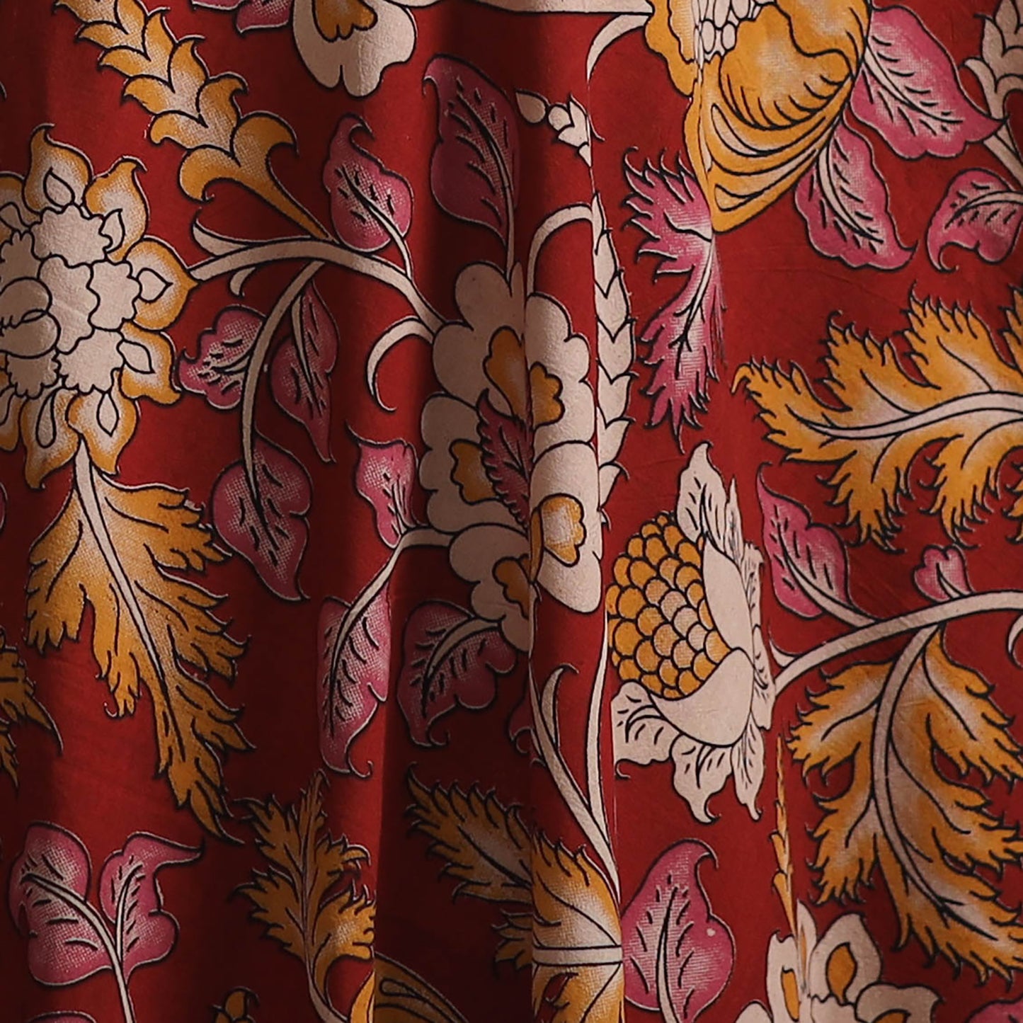 Red - Kalamkari Printed Cotton Fabric 09