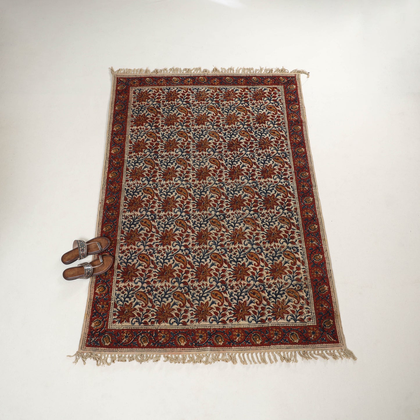 Brown - Warangal Handwoven Kalamkari Block Print Cotton Durrie / Carpet / Rug (4 x 6 Feet) 18