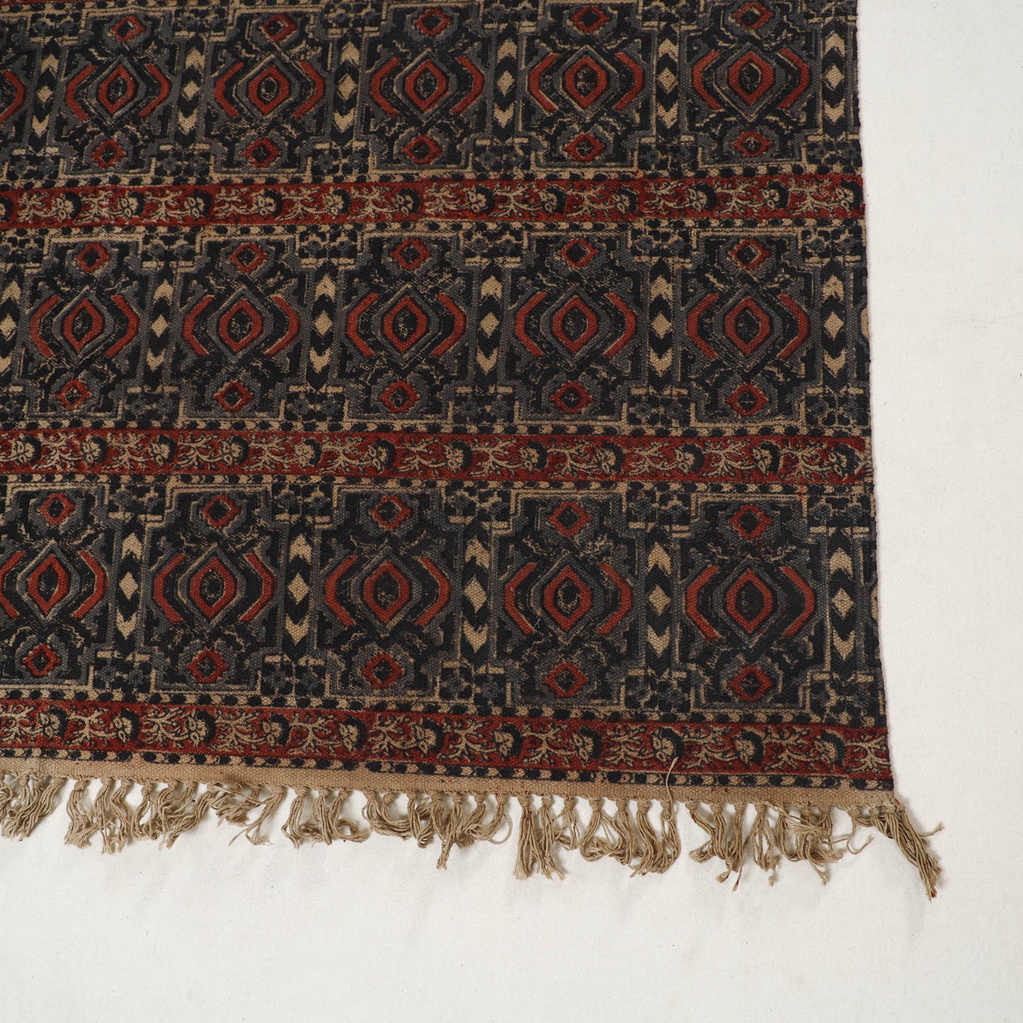 Brown - Warangal Handwoven Kalamkari Block Print Cotton Durrie / Carpet / Rug (4 x 6 Feet) 17
