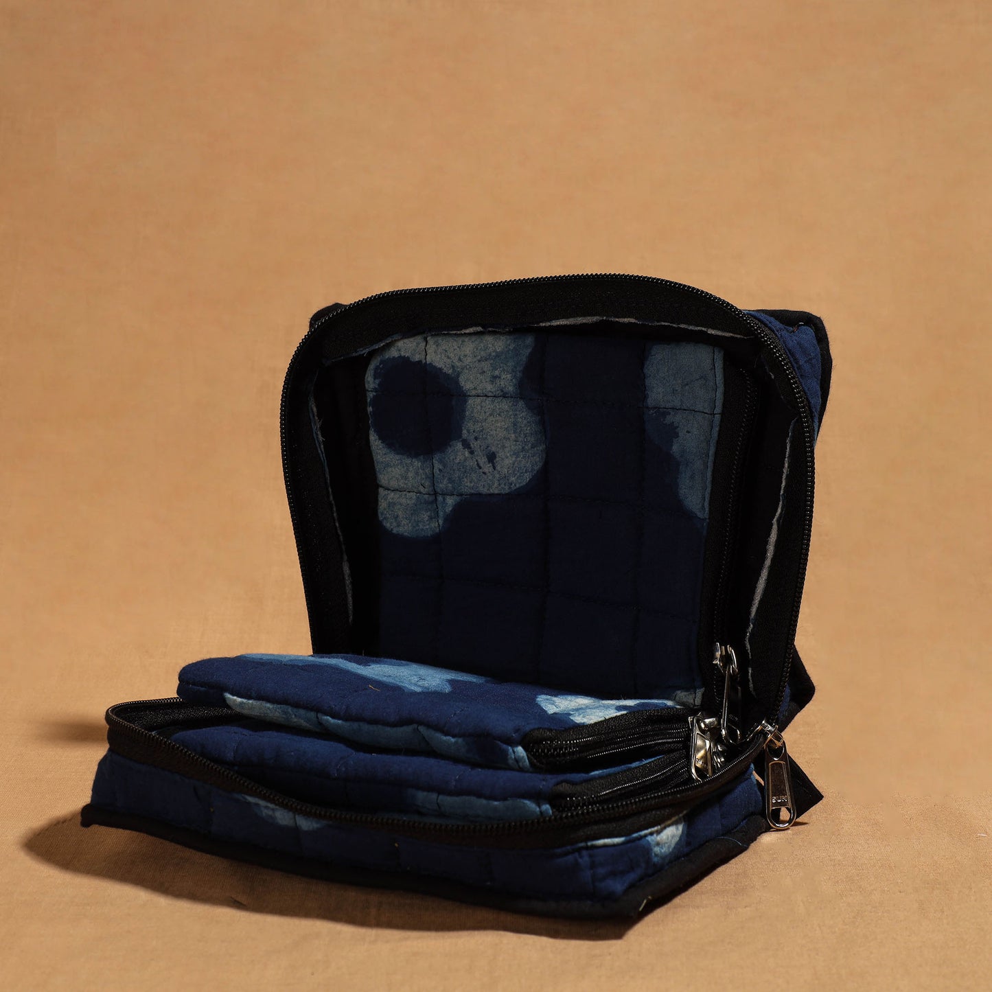 Blue Handmade 4 Pockets Cotton Jewelry Bag