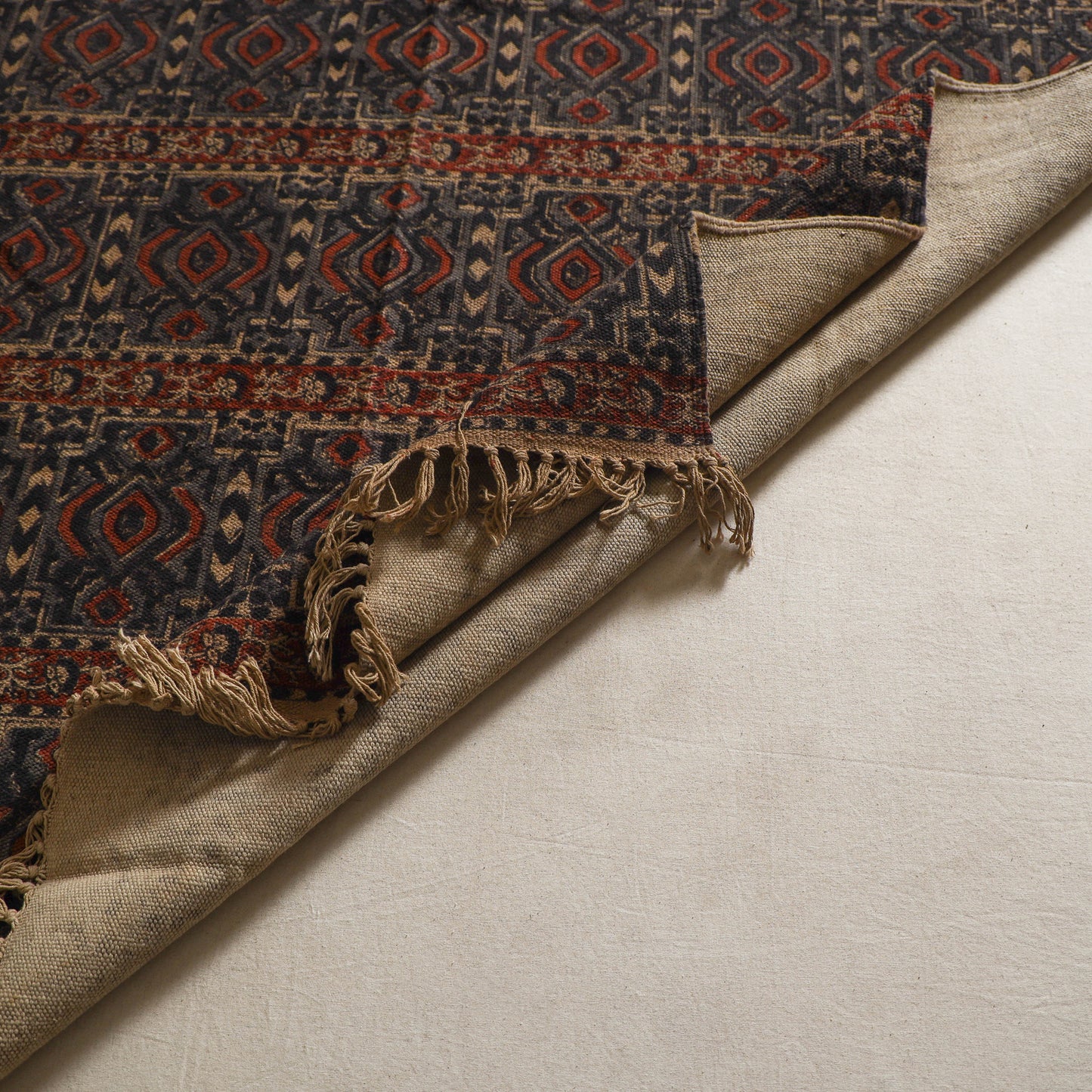 Brown - Warangal Handwoven Kalamkari Block Print Cotton Durrie / Carpet / Rug (4 x 6 Feet) 17