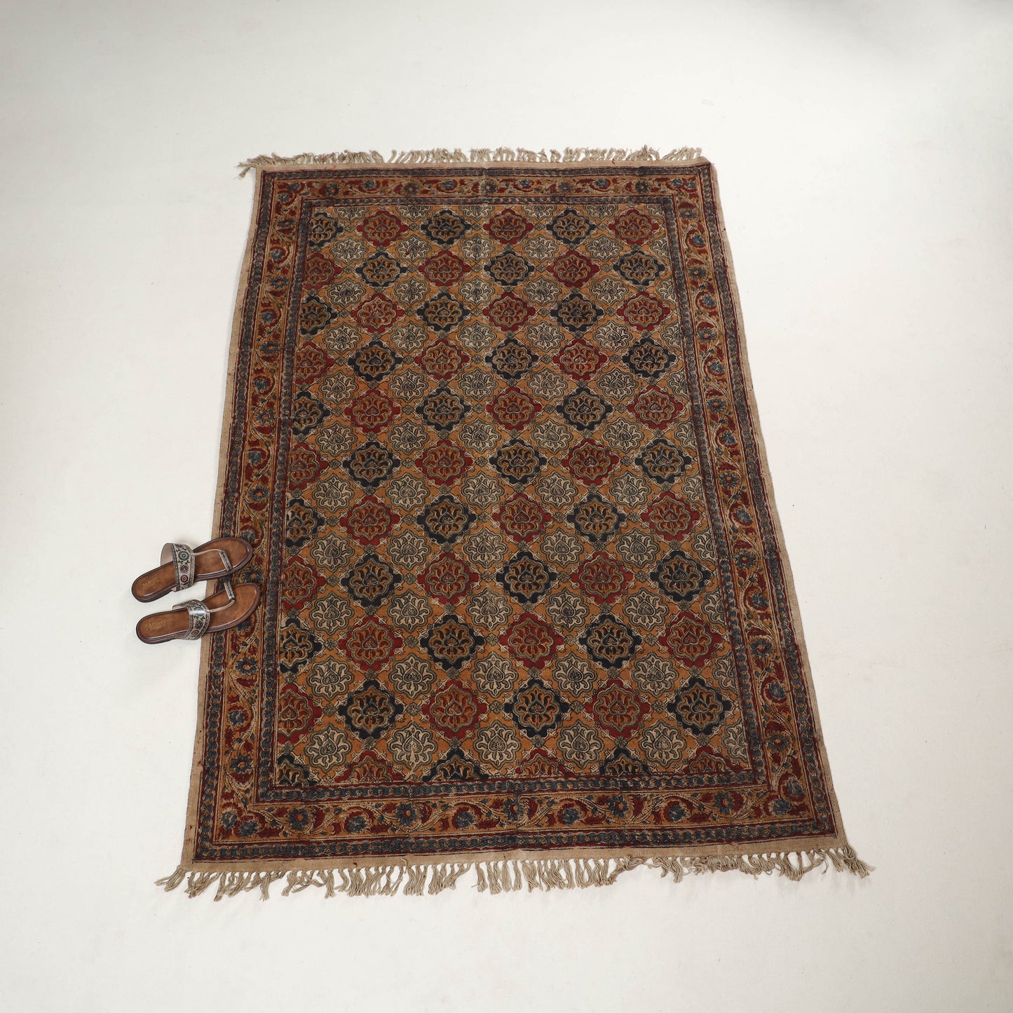 Multicolor - Warangal Handwoven Kalamkari Block Print Cotton Durrie / Carpet / Rug (4 x 6 Feet) 16