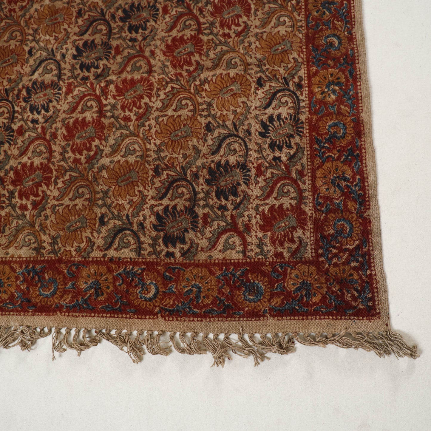 Maroon - Warangal Handwoven Kalamkari Block Print Cotton Durrie / Carpet / Rug (4 x 6 Feet) 13