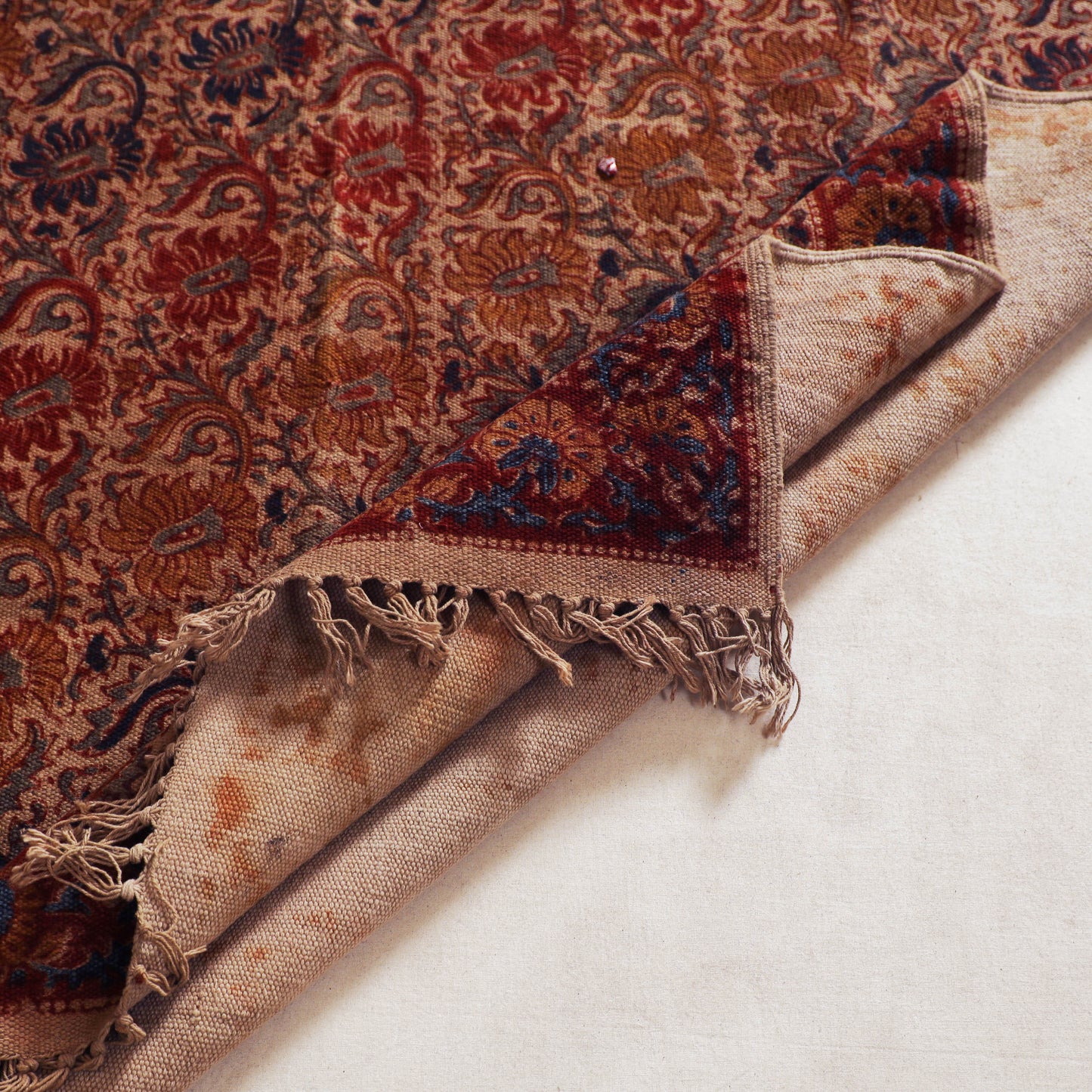 Maroon - Warangal Handwoven Kalamkari Block Print Cotton Durrie / Carpet / Rug (4 x 6 Feet) 13