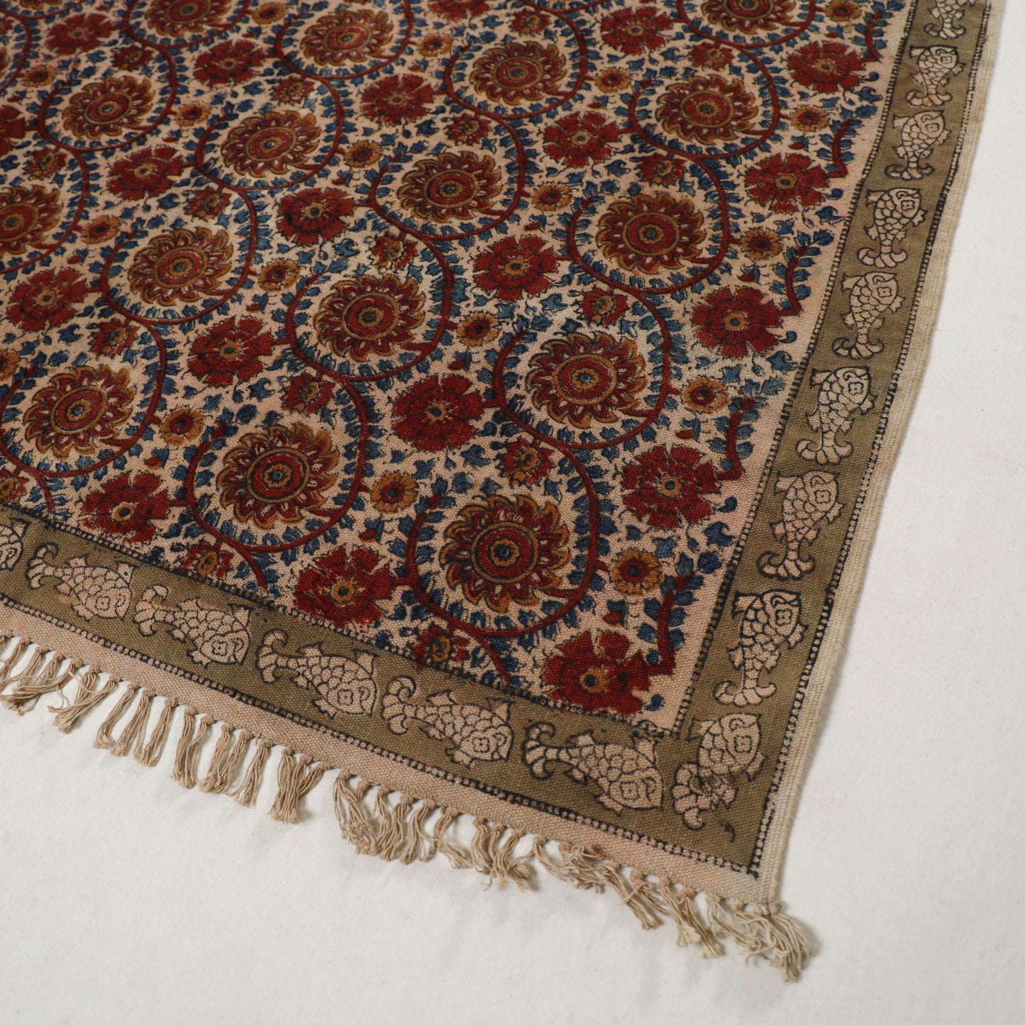Multicolor - Warangal Handwoven Kalamkari Block Print Cotton Durrie / Carpet / Rug (4 x 6 Feet) 12