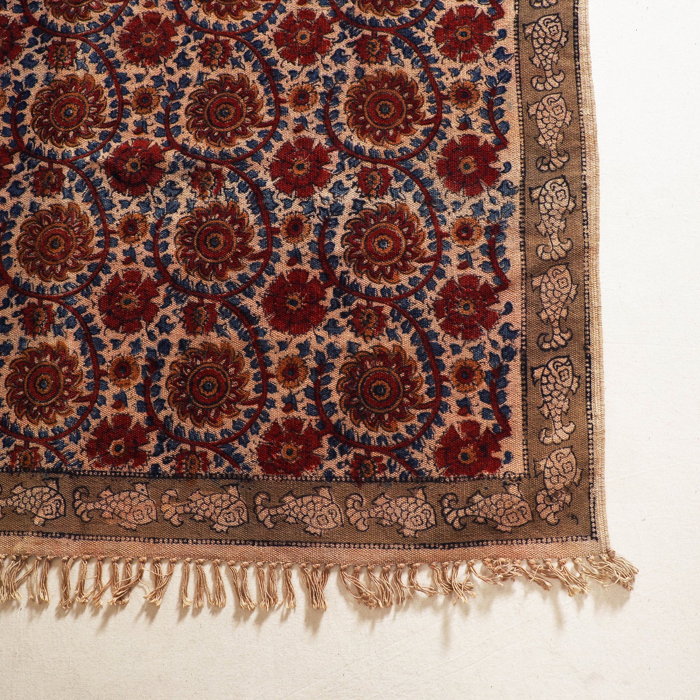 Multicolor - Warangal Handwoven Kalamkari Block Print Cotton Durrie / Carpet / Rug (4 x 6 Feet) 12