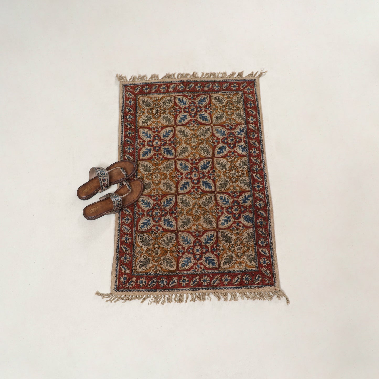 Multicolor - Warangal Handwoven Kalamkari Block Print Cotton Floor Mat (2 x 3 Feet) 11