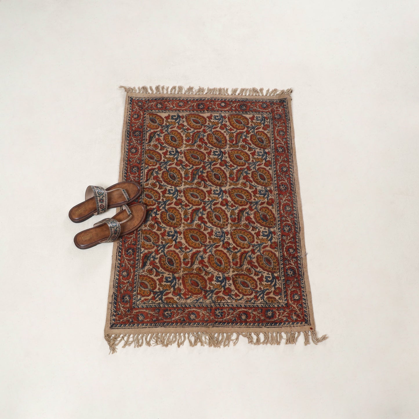 Multicolor - Warangal Handwoven Kalamkari Block Print Cotton Floor Mat (2 x 3 Feet) 10