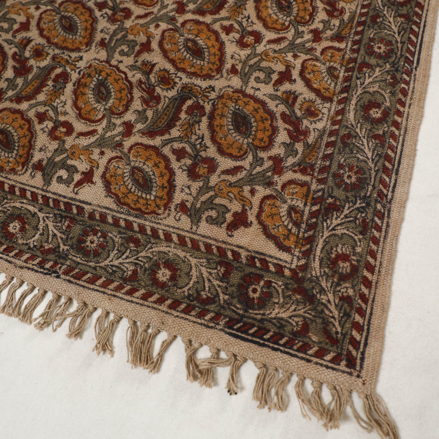 Beige - Warangal Handwoven Kalamkari Block Print Cotton Floor Mat (2 x 3 Feet) 08