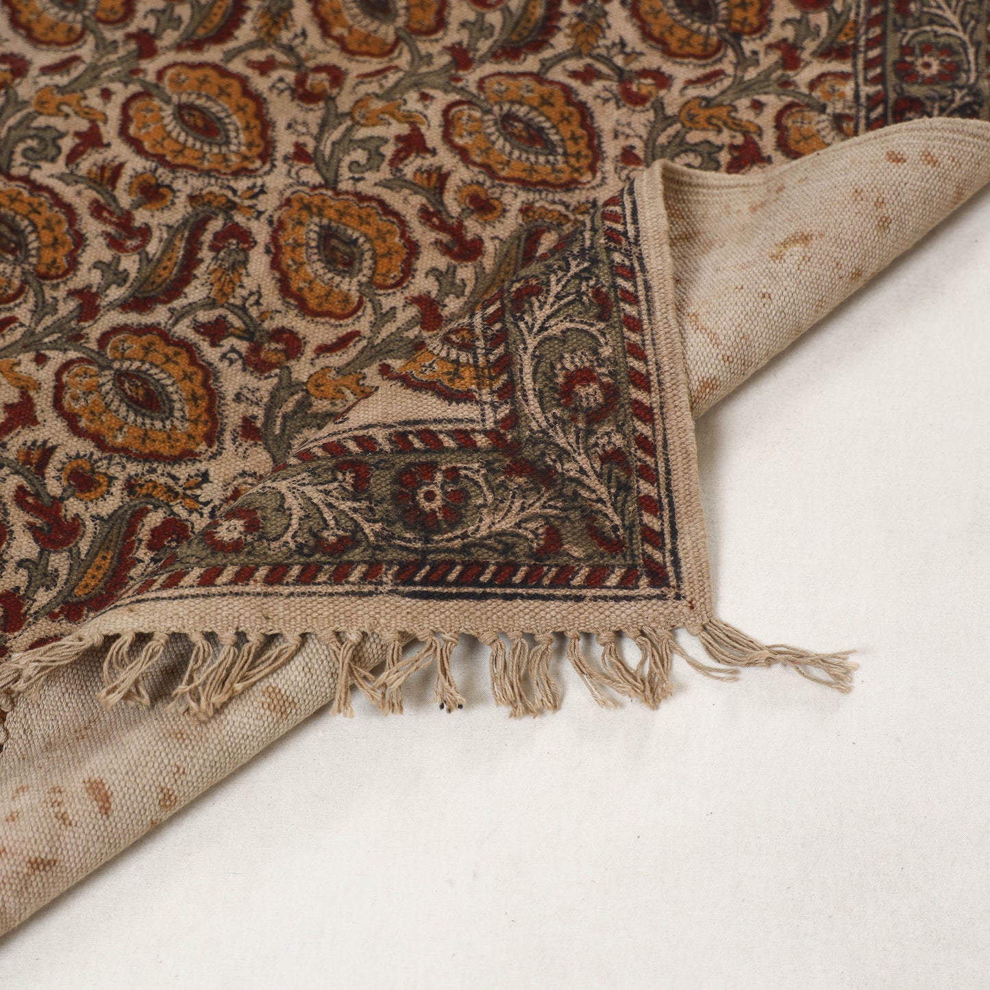 Beige - Warangal Handwoven Kalamkari Block Print Cotton Floor Mat (2 x 3 Feet) 08