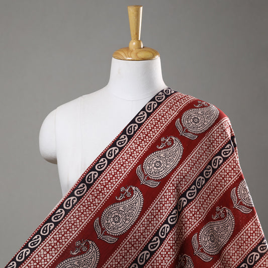 Red - Bagh Block Printed Cotton Fabric 04