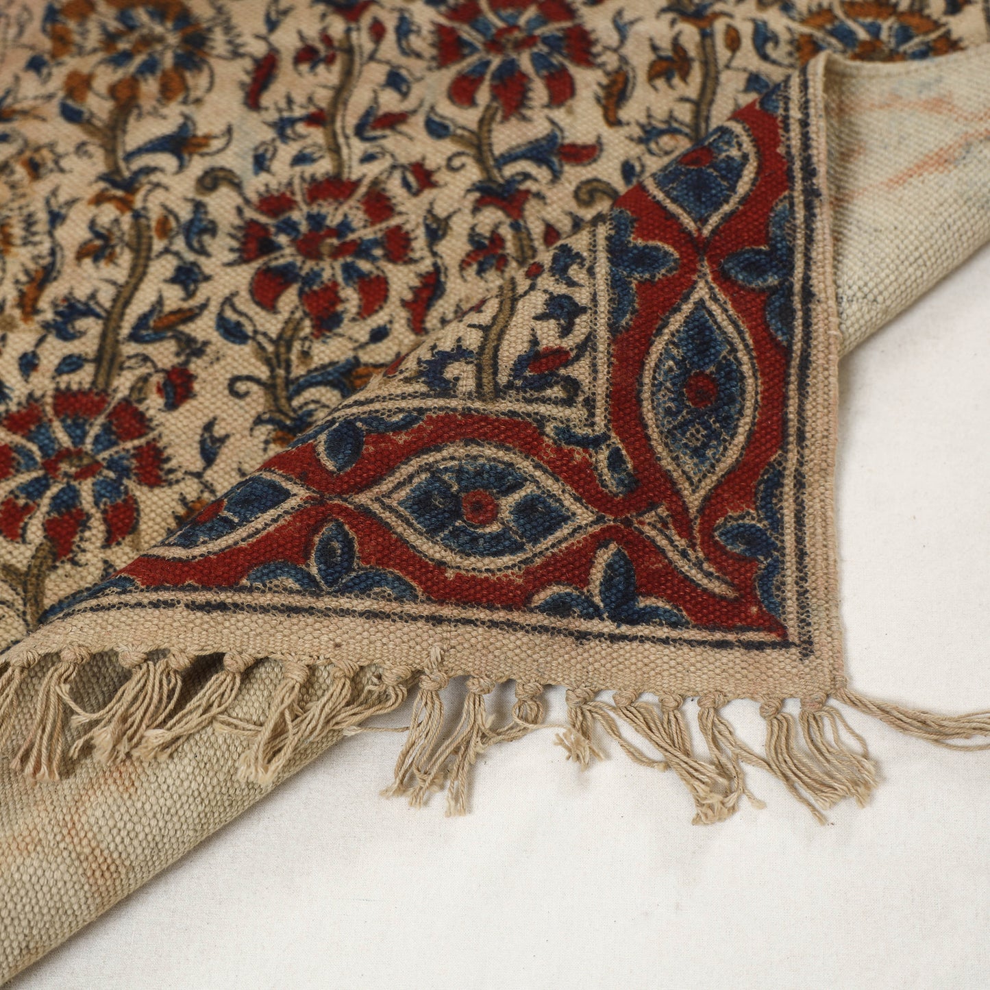 Beige - Warangal Handwoven Kalamkari Block Print Cotton Floor Mat (2 x 3 Feet) 06