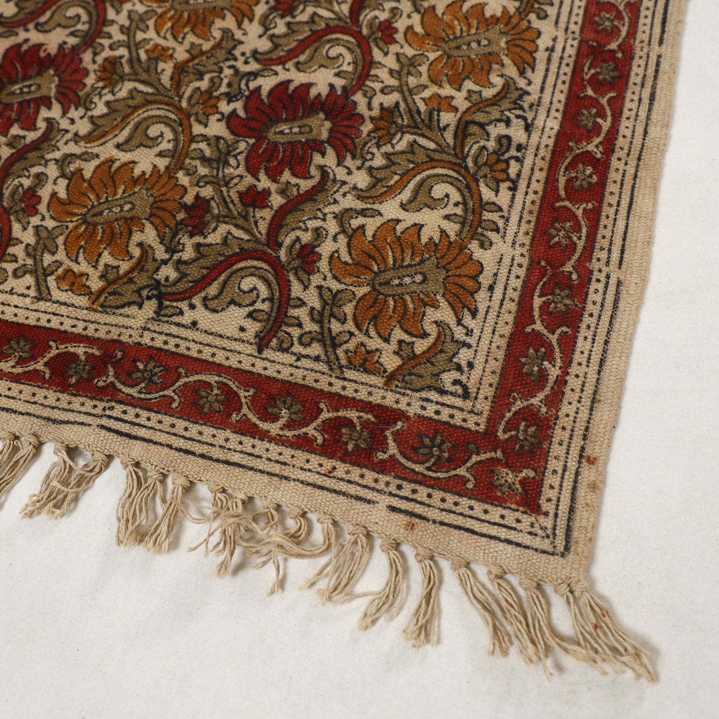 Multicolor - Warangal Handwoven Kalamkari Block Print Cotton Floor Mat (2 x 3 Feet) 04