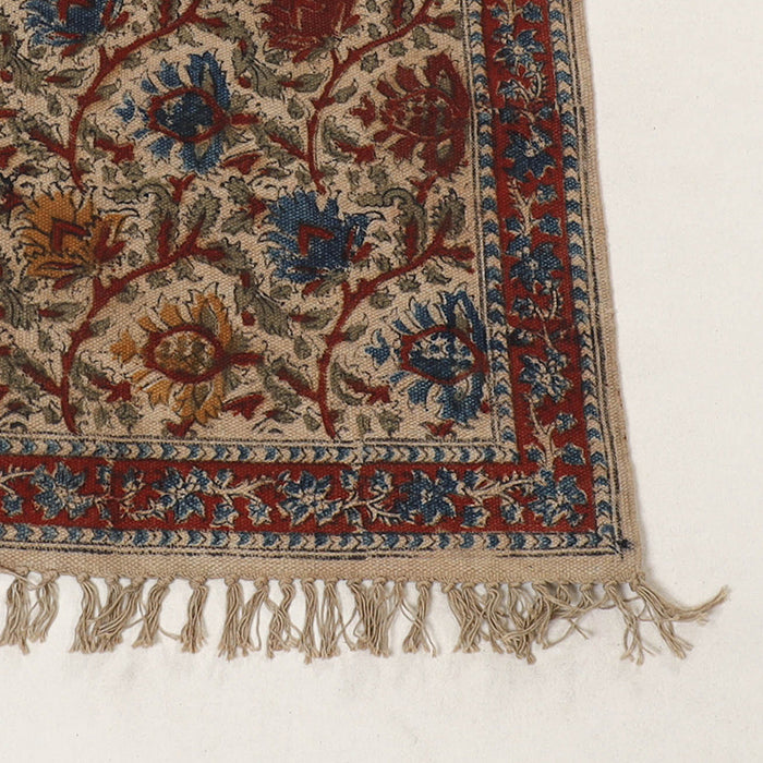 Multicolor - Warangal Handwoven Kalamkari Block Print Cotton Floor Mat (2 x 3 Feet) 03