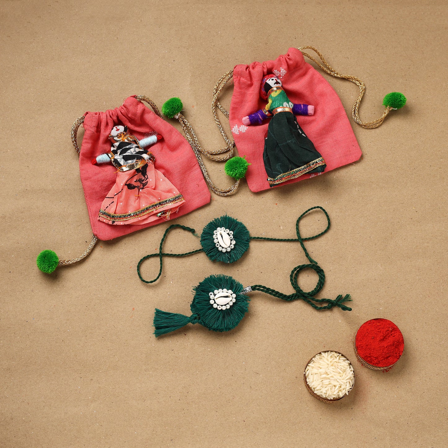 Cowrie Flower - Handmade Beads Shell Work Rakhi & Lumba Set 113