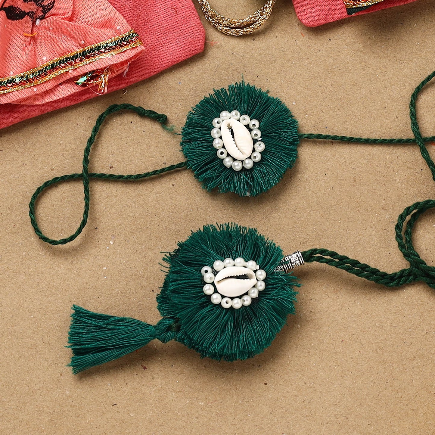 Cowrie Flower - Handmade Beads Shell Work Rakhi & Lumba Set 113