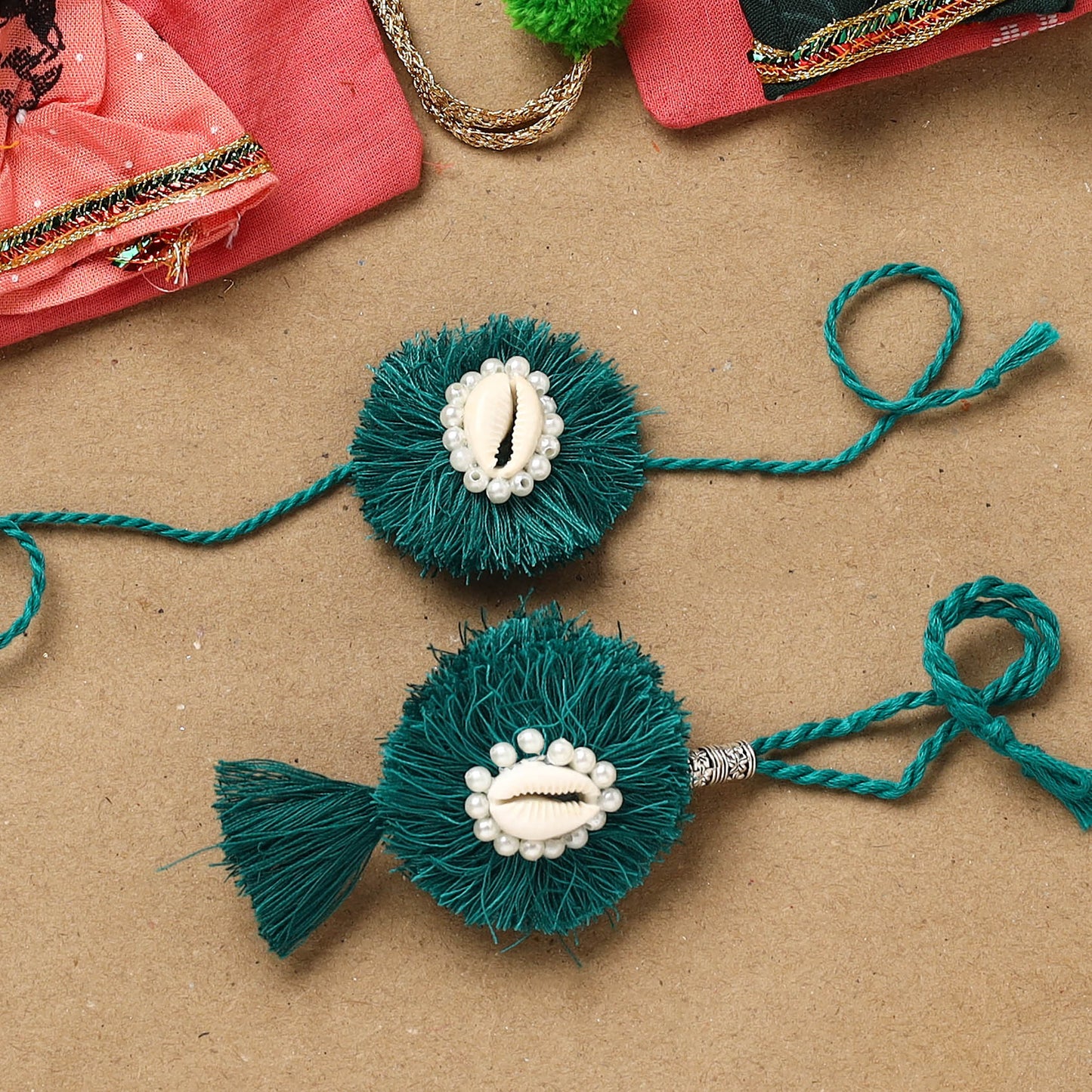 Cowrie Flower - Handmade Beads Shell Work Rakhi & Lumba Set 114