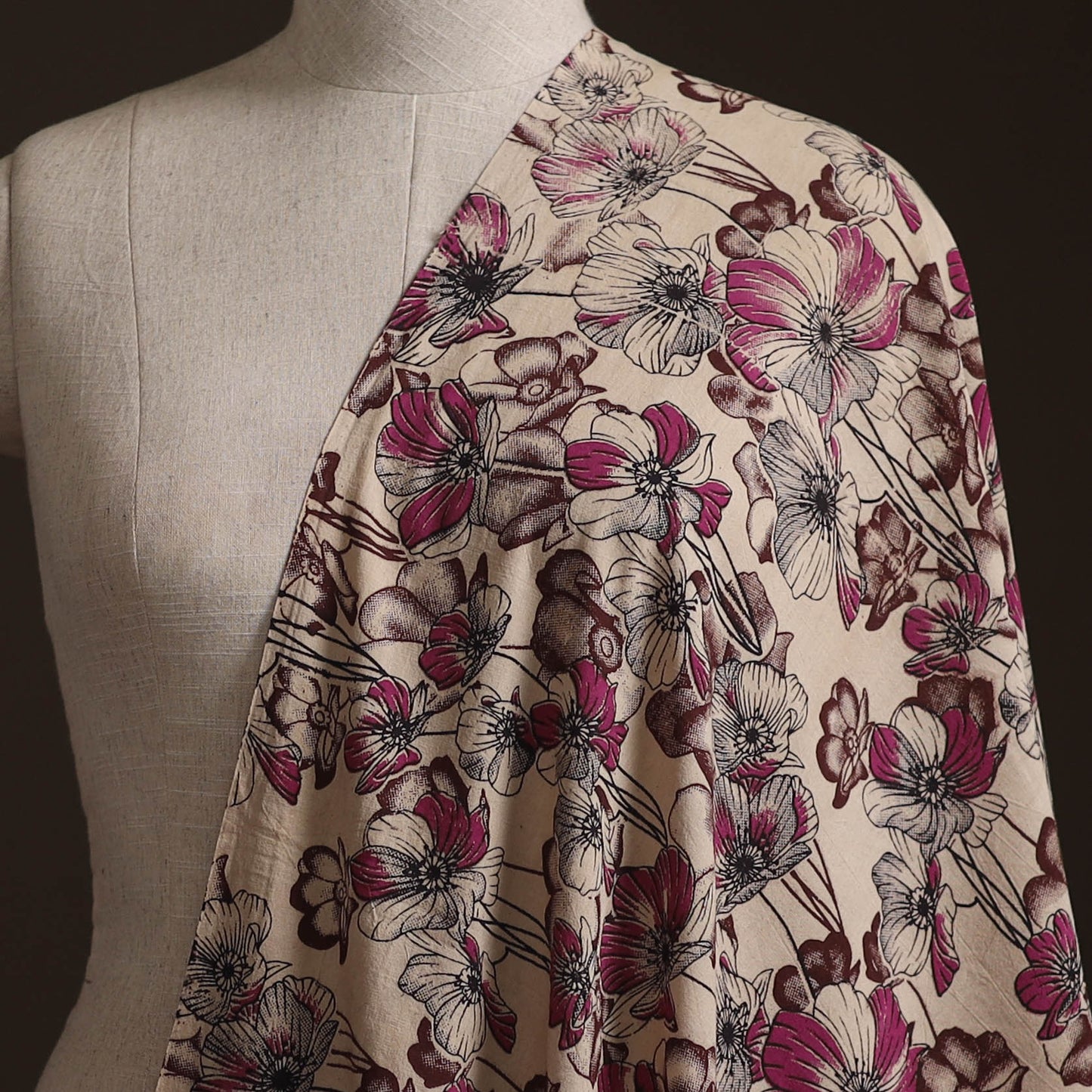 Beige - Kalamkari Printed Cotton Fabric 09