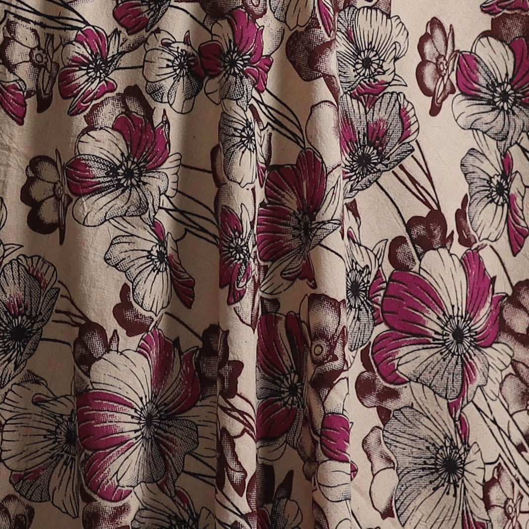 Beige - Kalamkari Printed Cotton Fabric 09