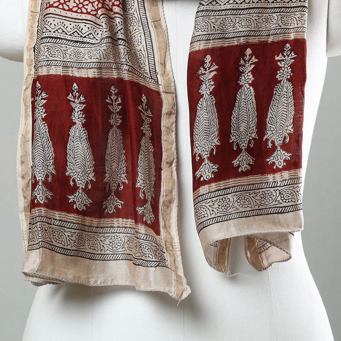 Red - Bagh Hand Block Printed Chanderi Silk Stole 01