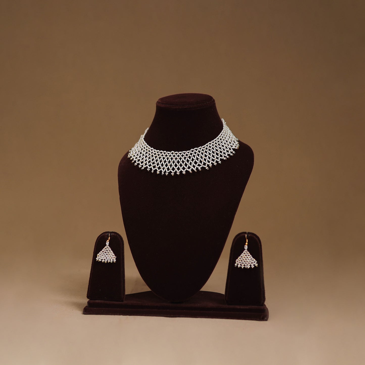 White - Handmade Beadwork Jaali Necklace Set 83