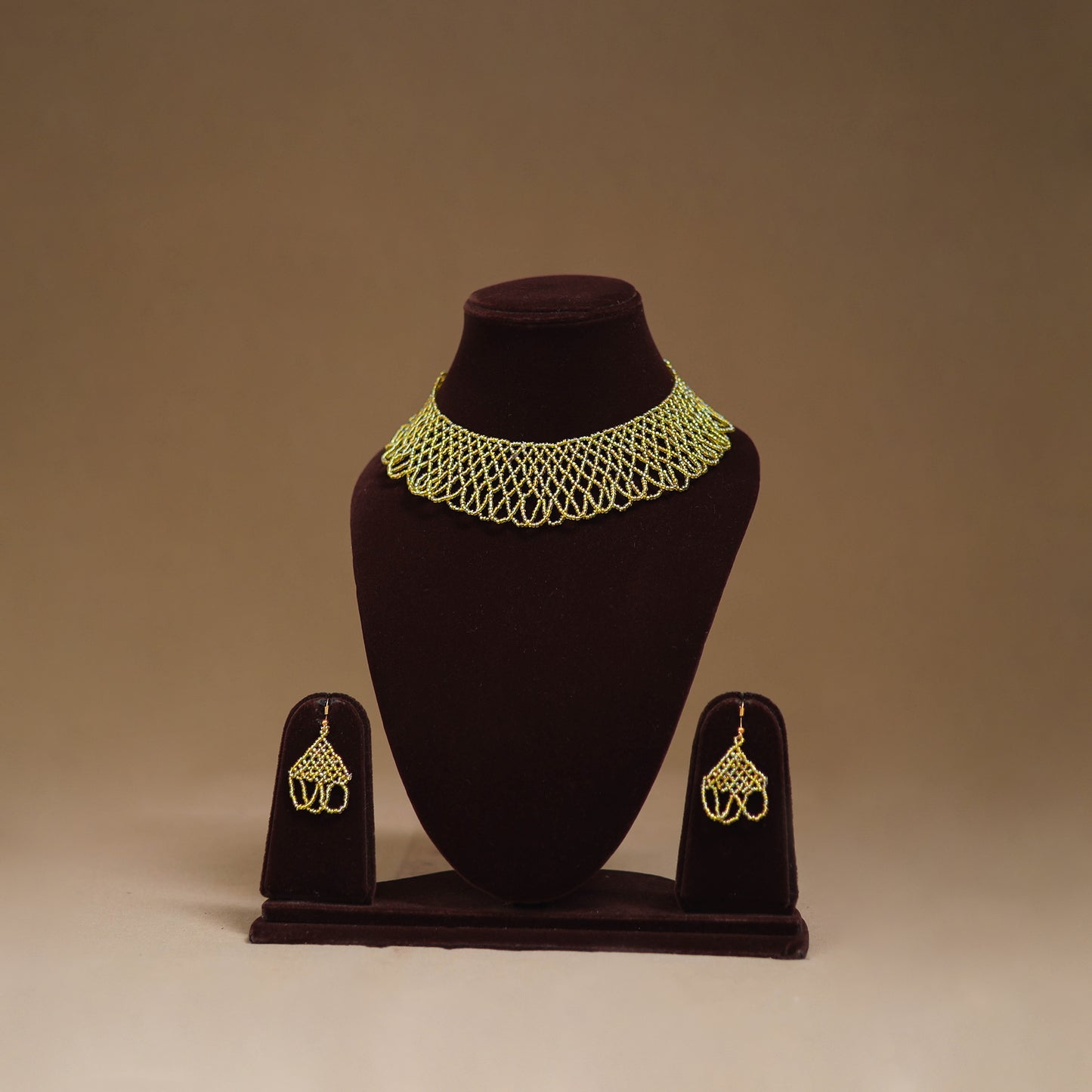 Yellow - Handmade Beadwork Jaali Necklace Set 74