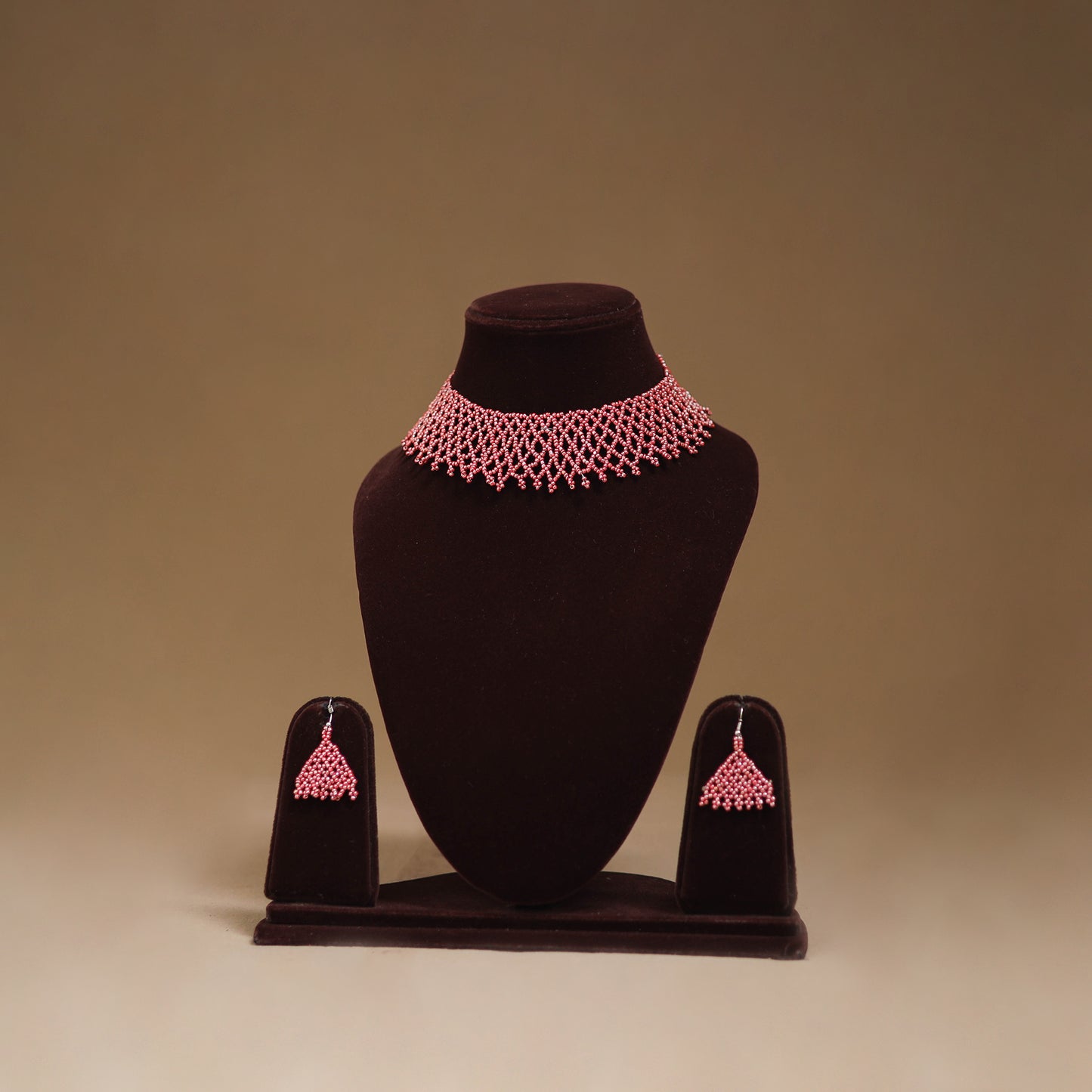 Pink - Handmade Beadwork Jaali Necklace Set 80