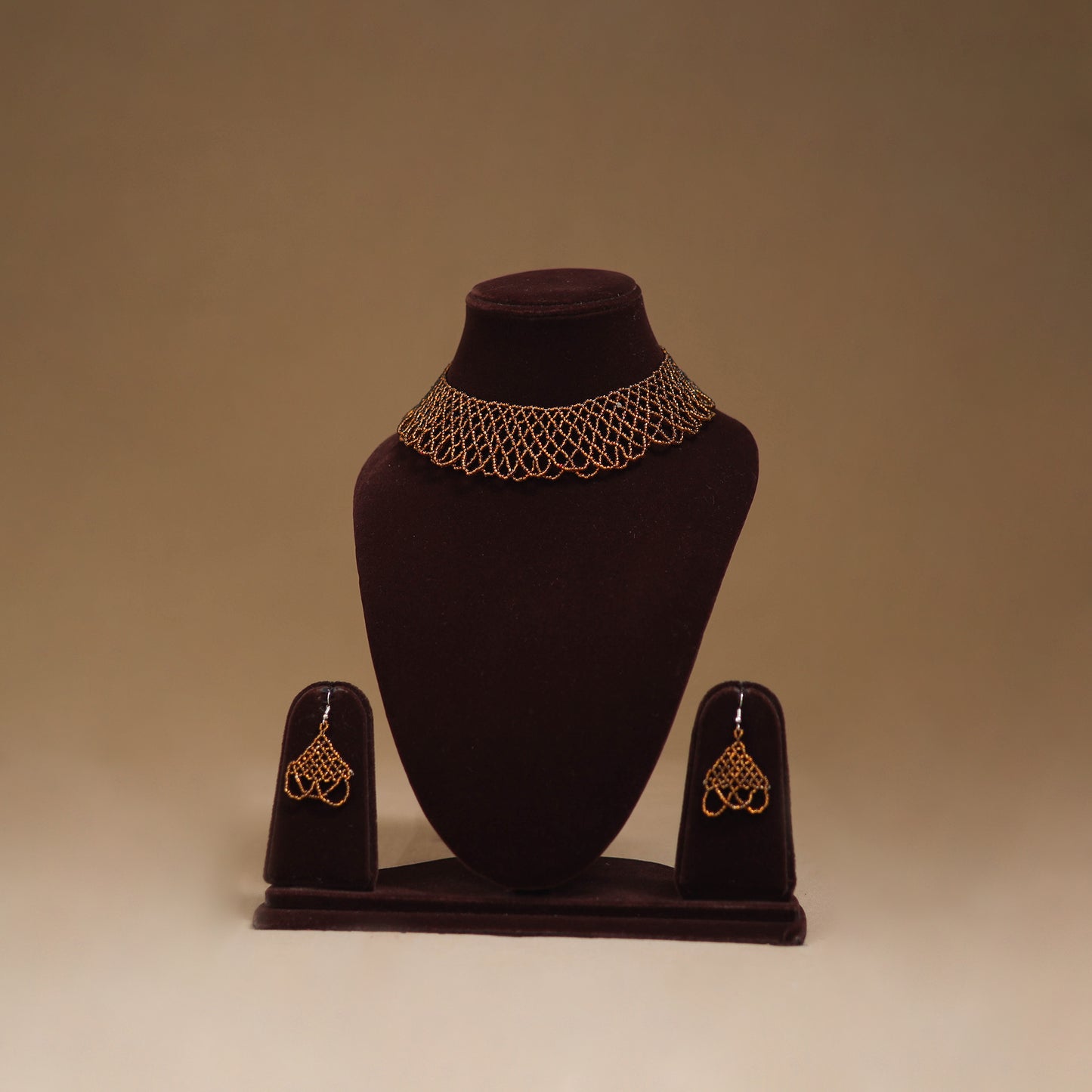 Brown - Handmade Beadwork Jaali Necklace Set 84