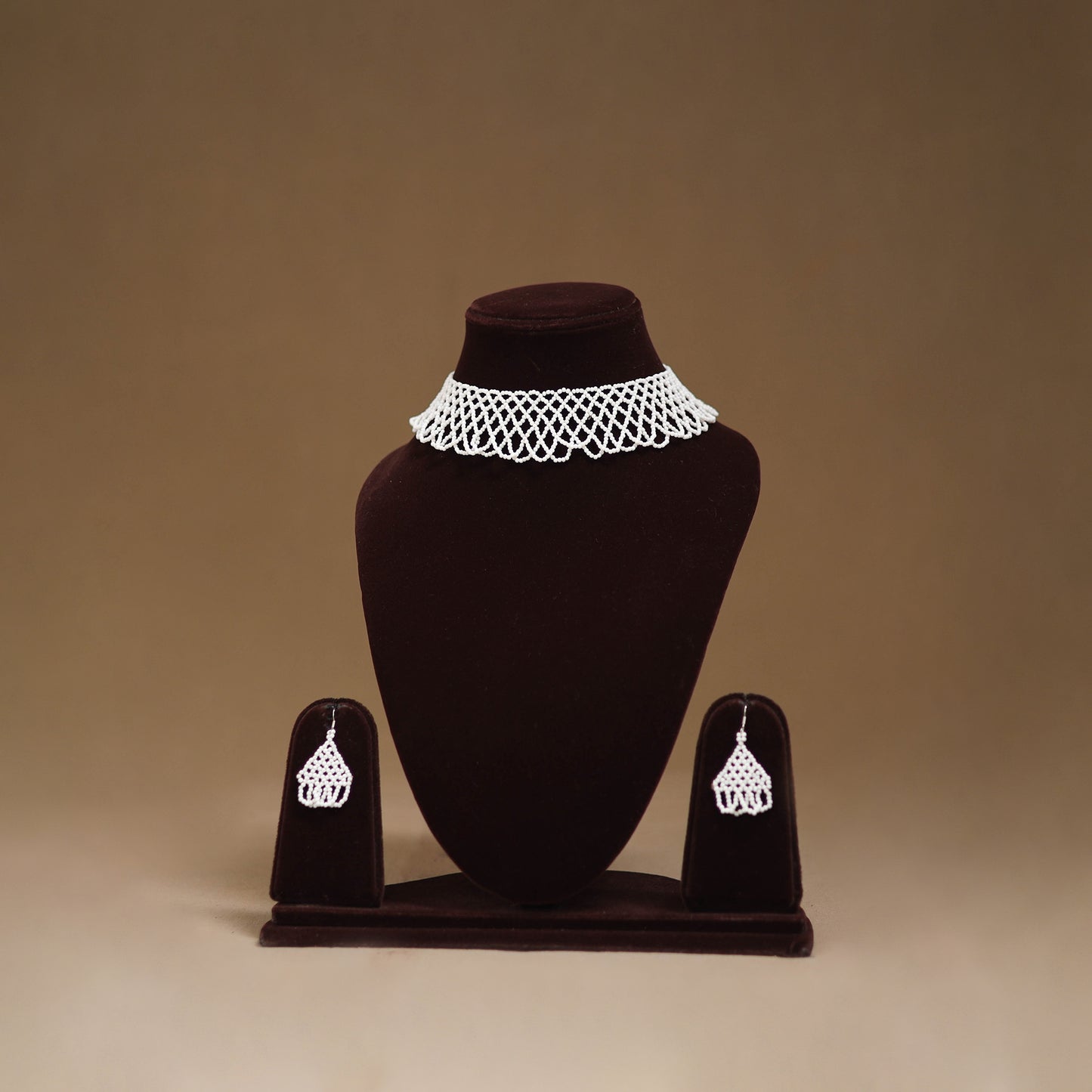 White - Handmade Beadwork Jaali Necklace Set 85