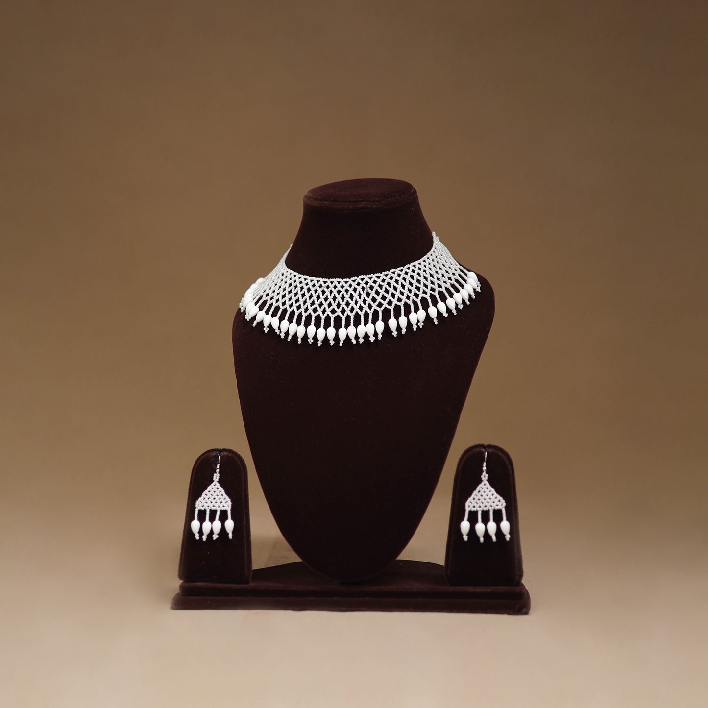 White - Handmade Beadwork Jaali Necklace Set 87