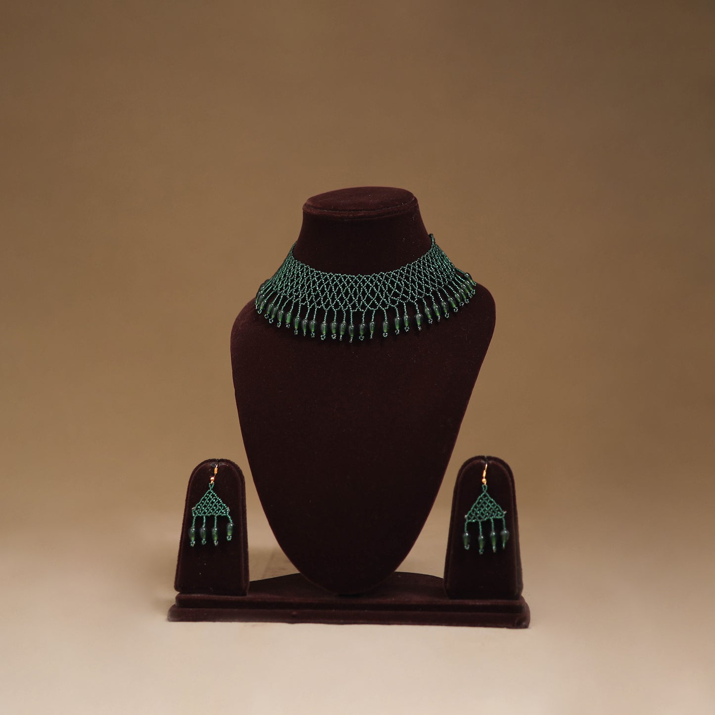 Green - Handmade Beadwork Jaali Necklace Set 88